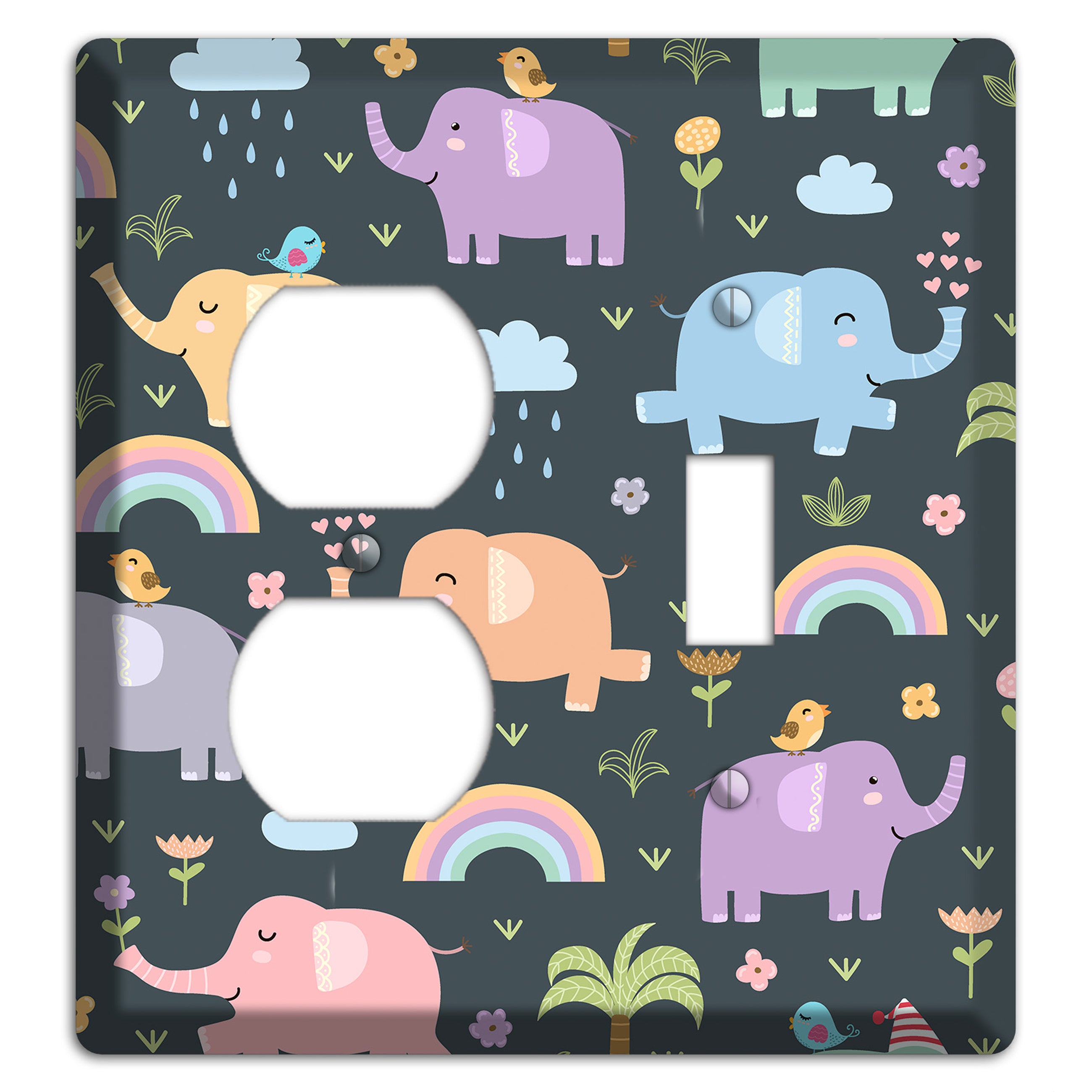 Elephant Parade (Charcoal) Duplex / Toggle Wallplate