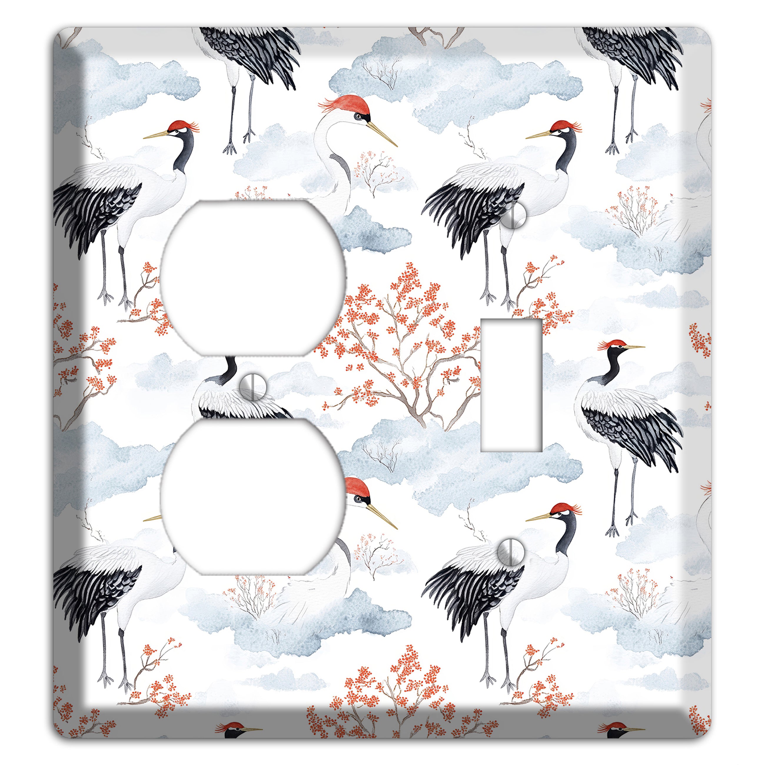 Crimson Crown Cranes Duplex / Toggle Wallplate