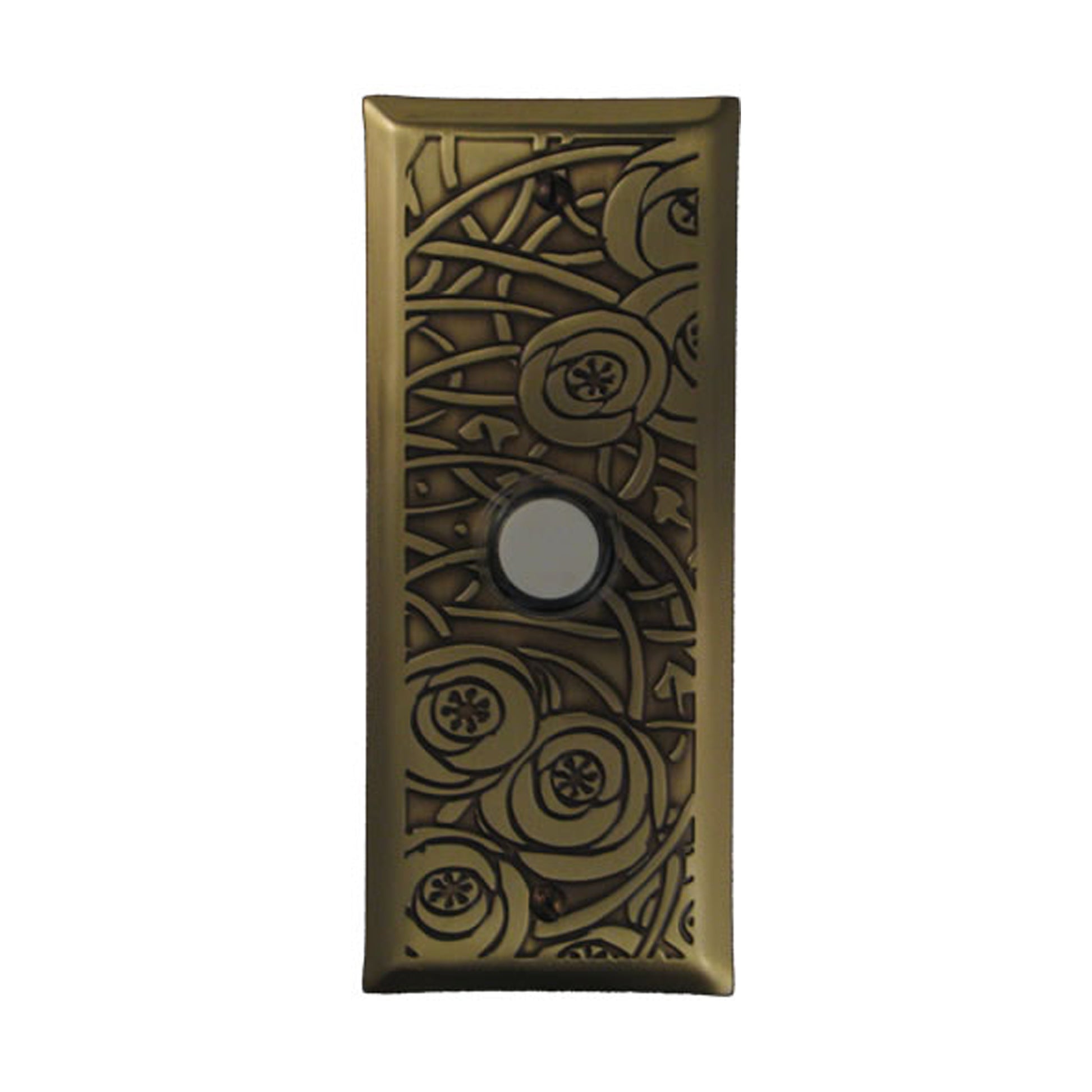 Deco Floral Doorbell - Solid Antique Brass
