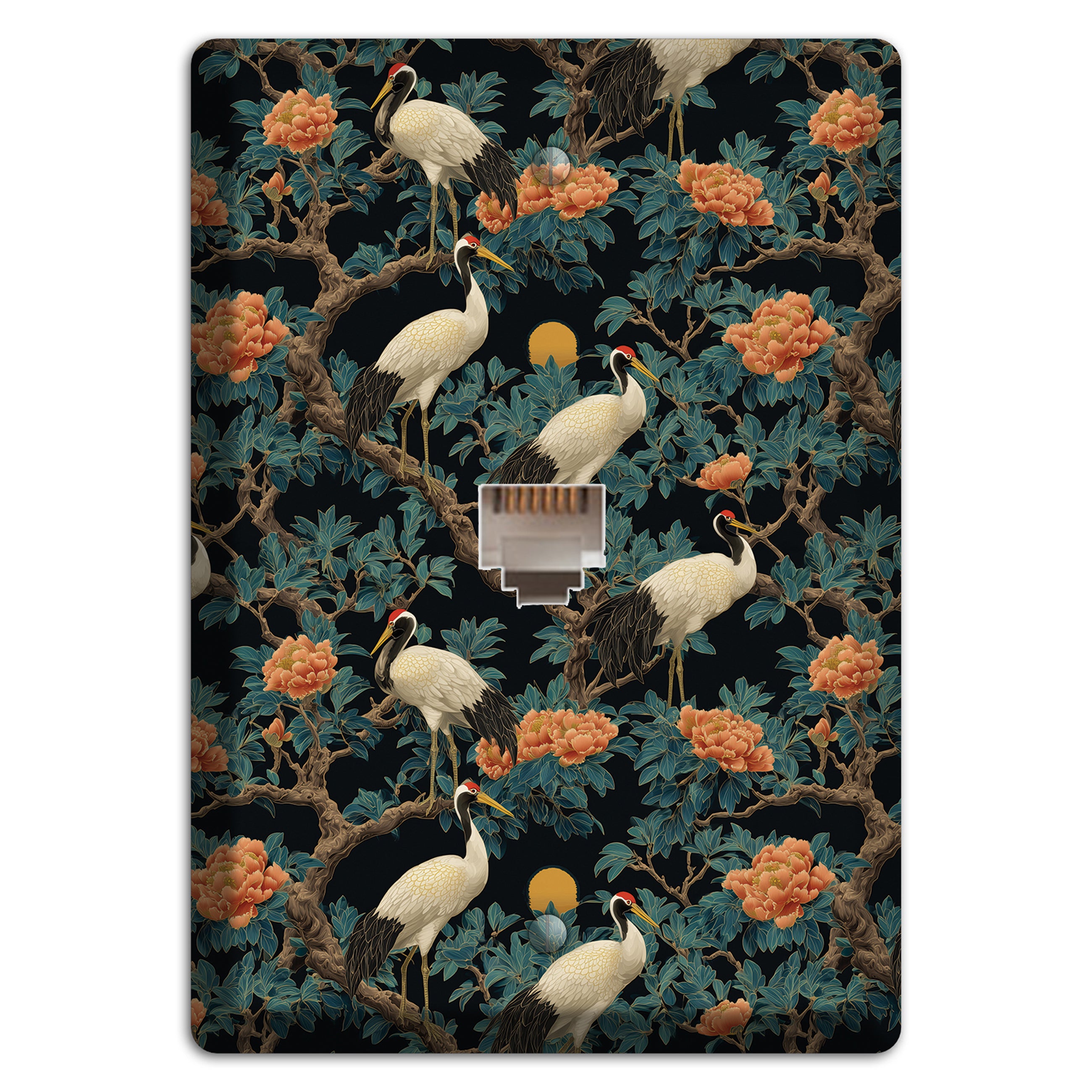 Teal Moonrise Cranes Phone Wallplate