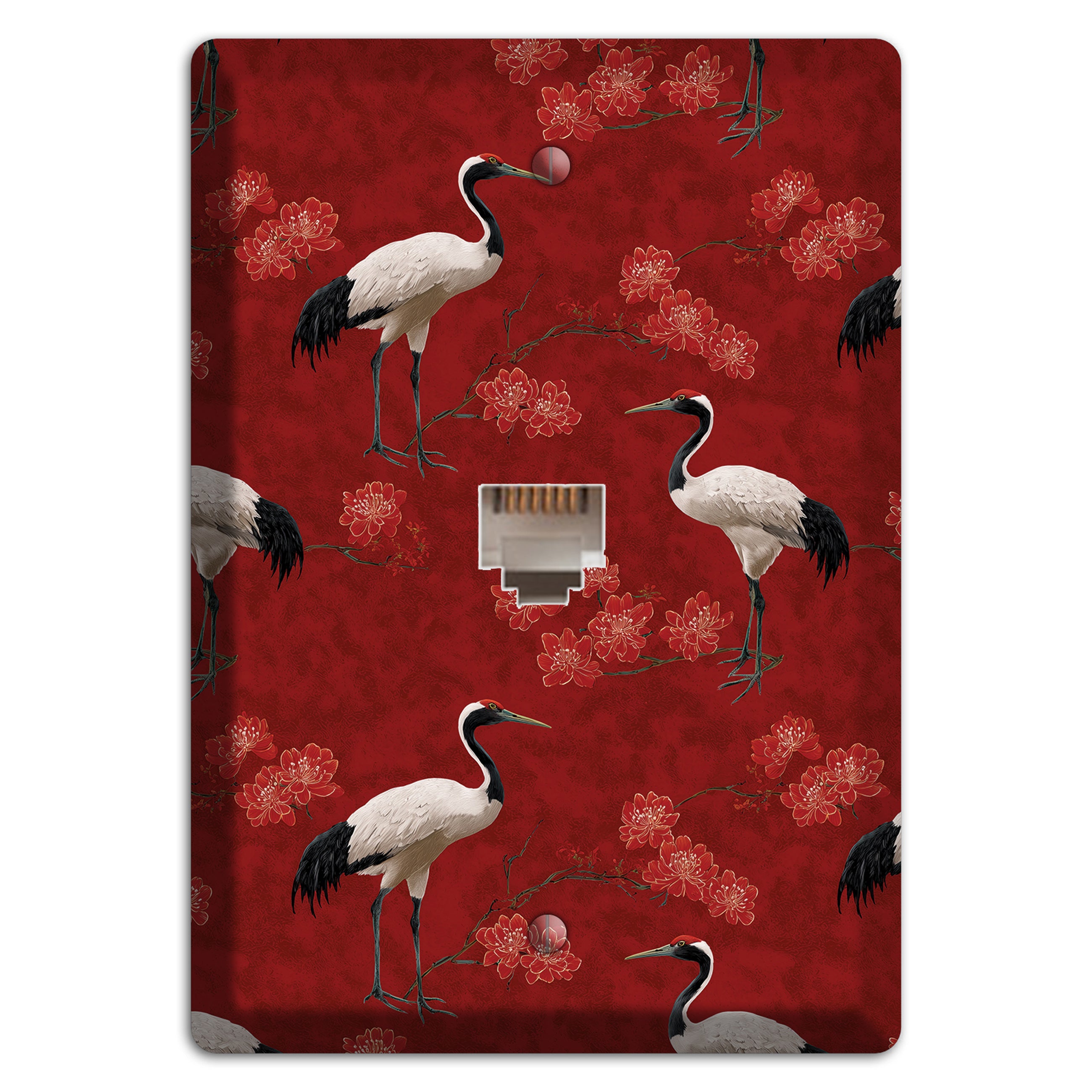 Vermillion Crane Bloom Phone Wallplate