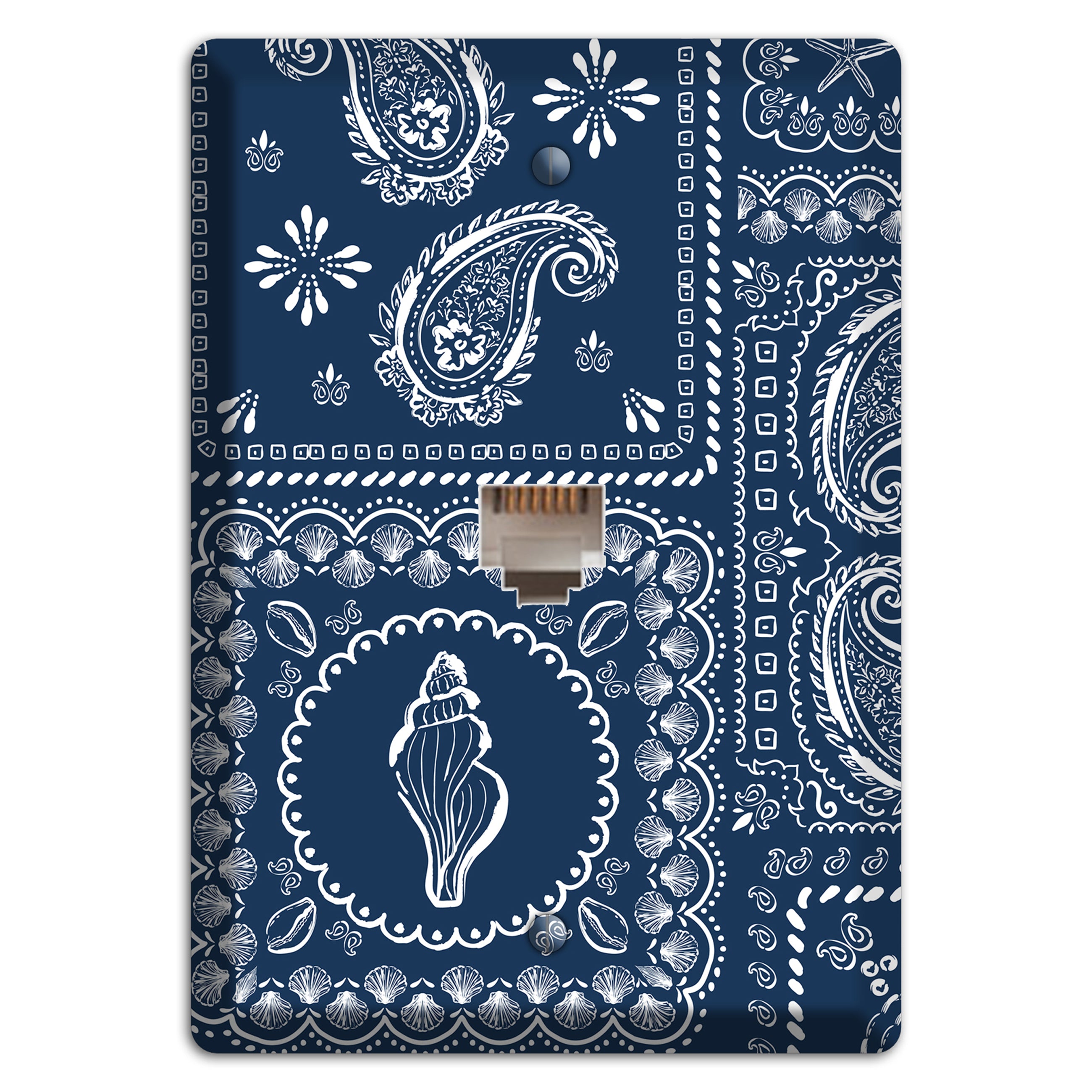 Navy Paisley Patchwork Phone Wallplate