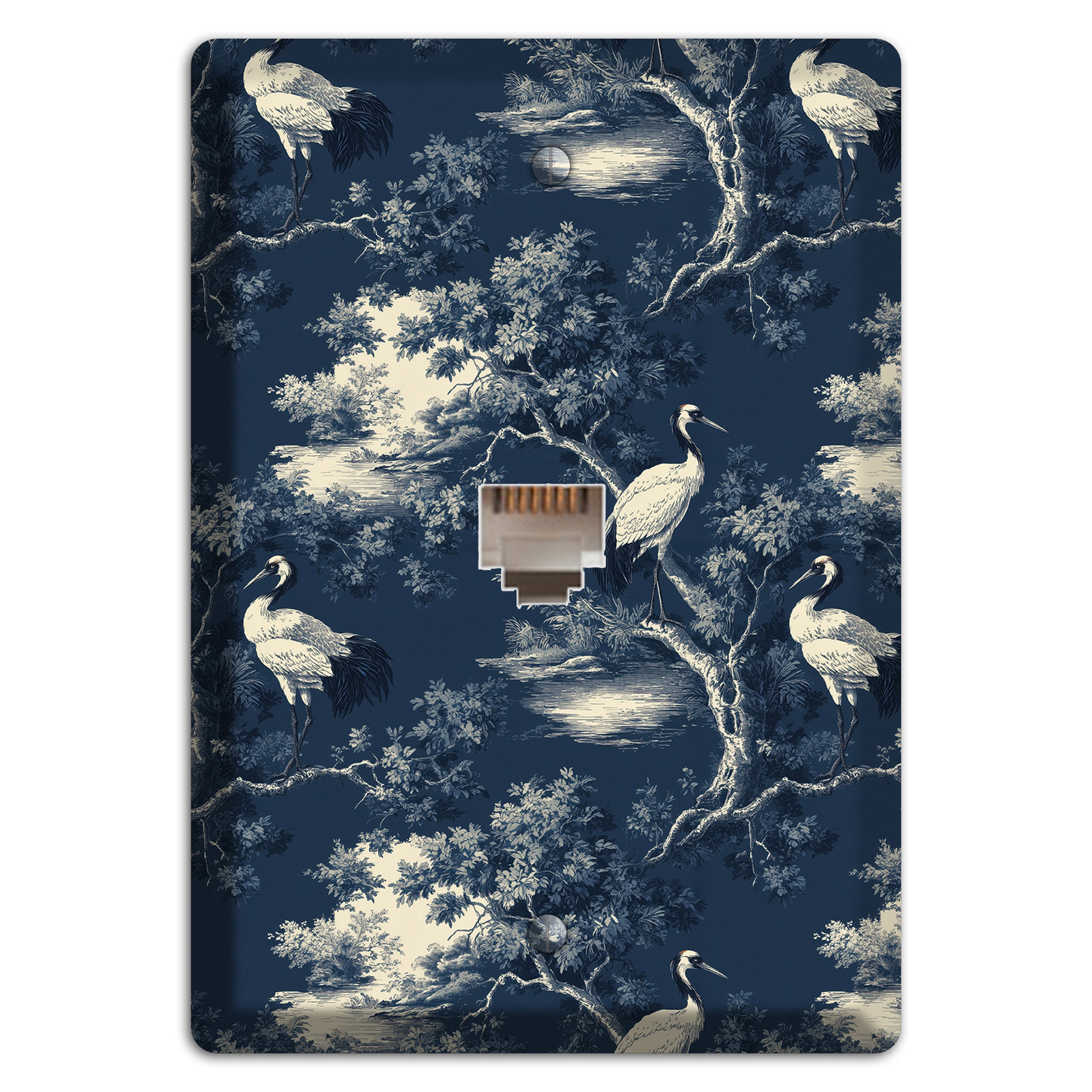 Midnight Crane Toile Phone Wallplate