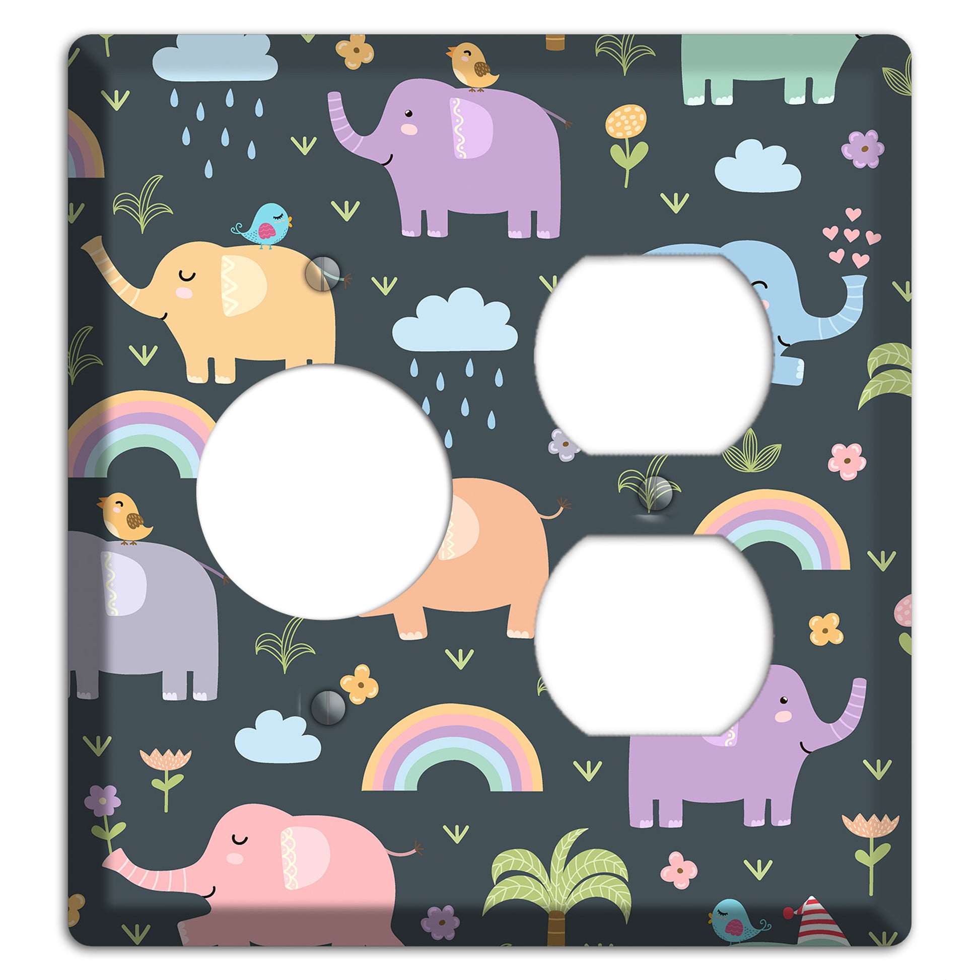 Elephant Parade (Charcoal) Receptacle / Duplex Wallplate