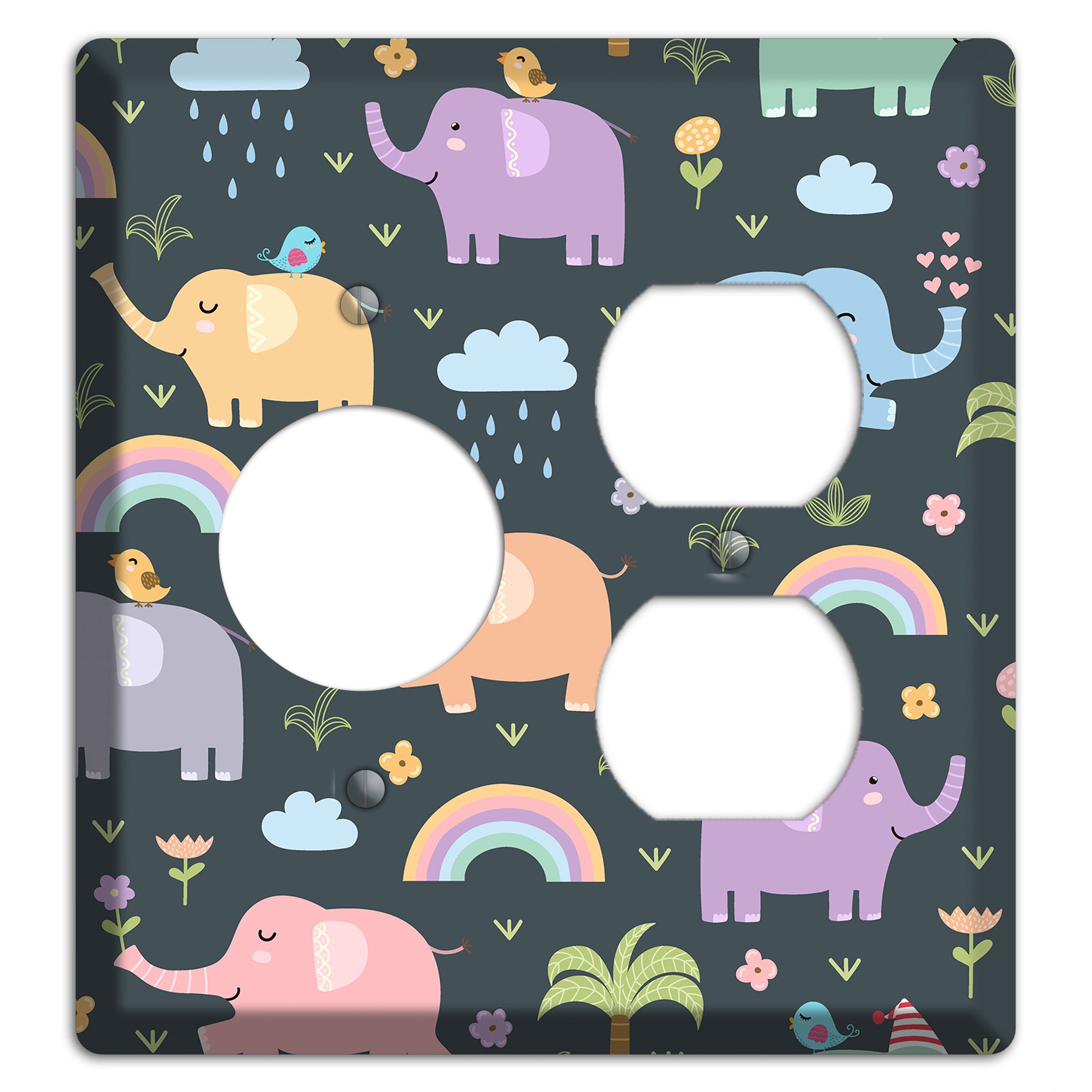 Elephant Parade (Charcoal) Receptacle / Duplex Wallplate