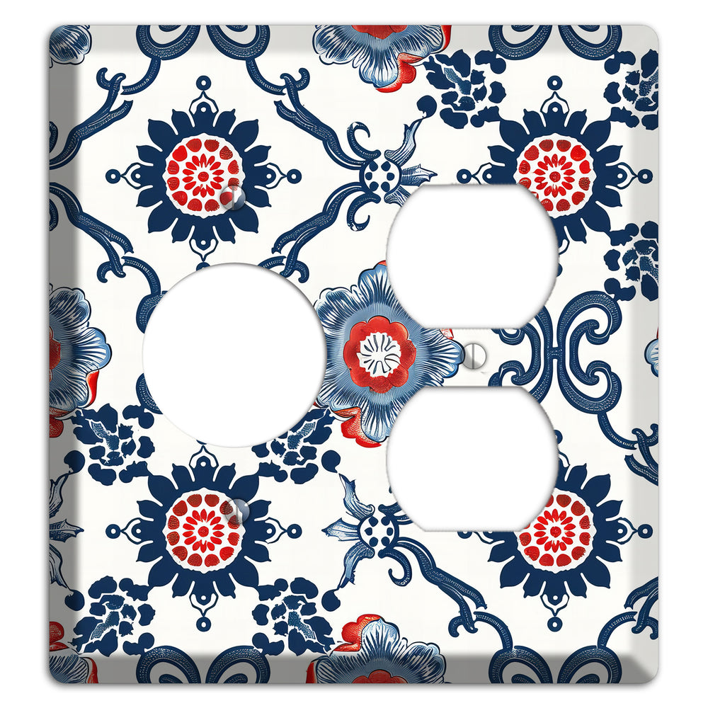 Indigo Court Florals Receptacle / Duplex Wallplate
