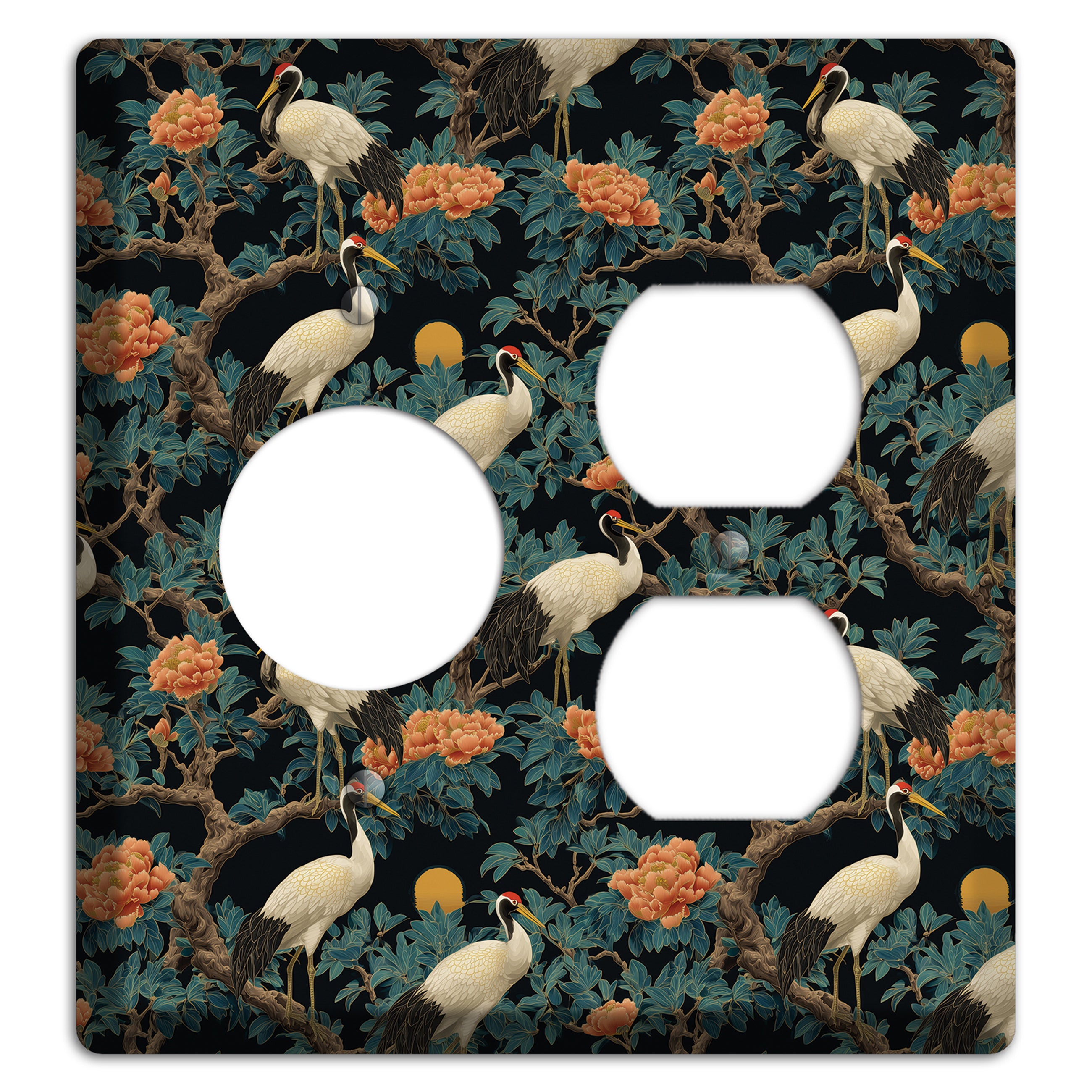 Teal Moonrise Cranes Receptacle / Duplex Wallplate