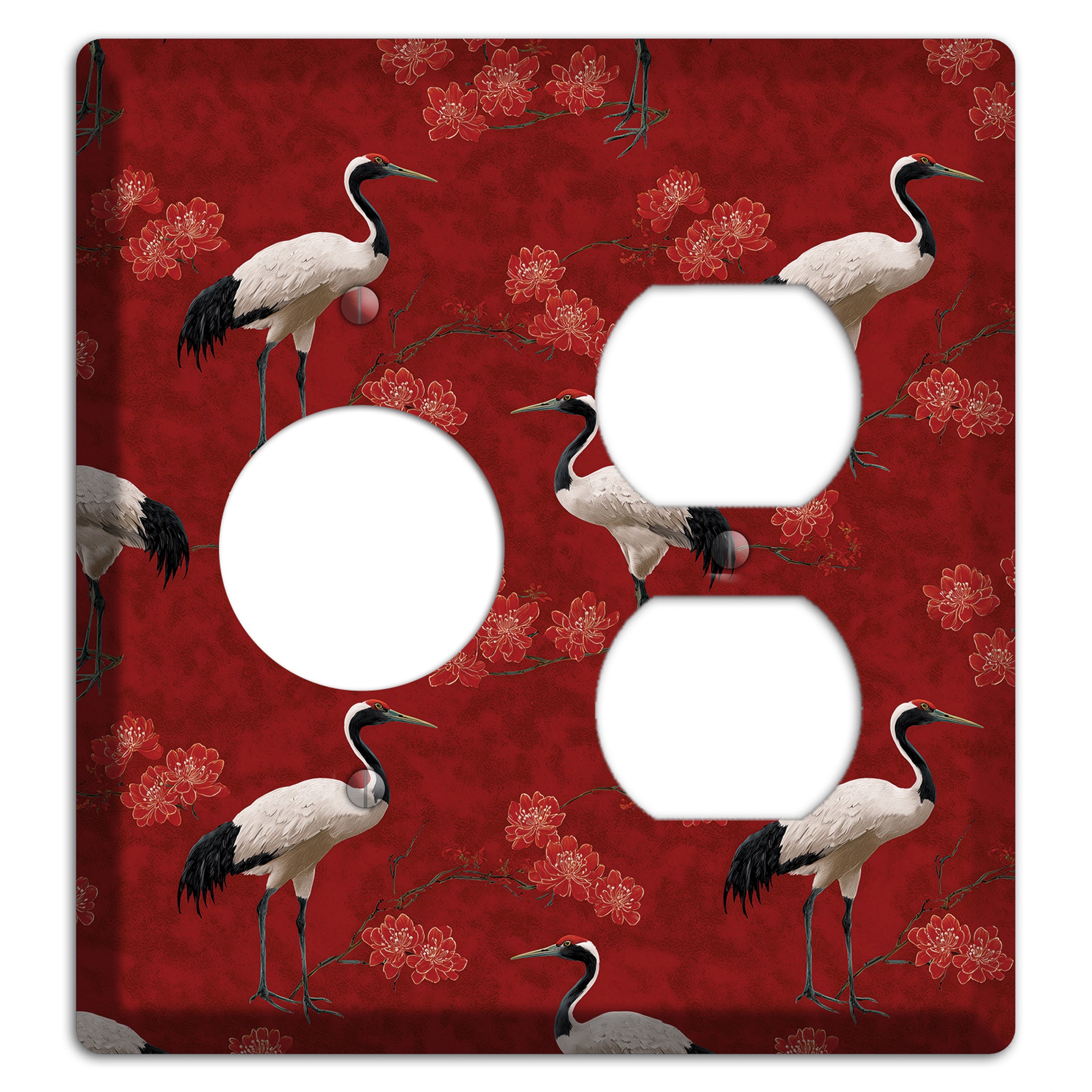 Vermillion Crane Bloom Receptacle / Duplex Wallplate