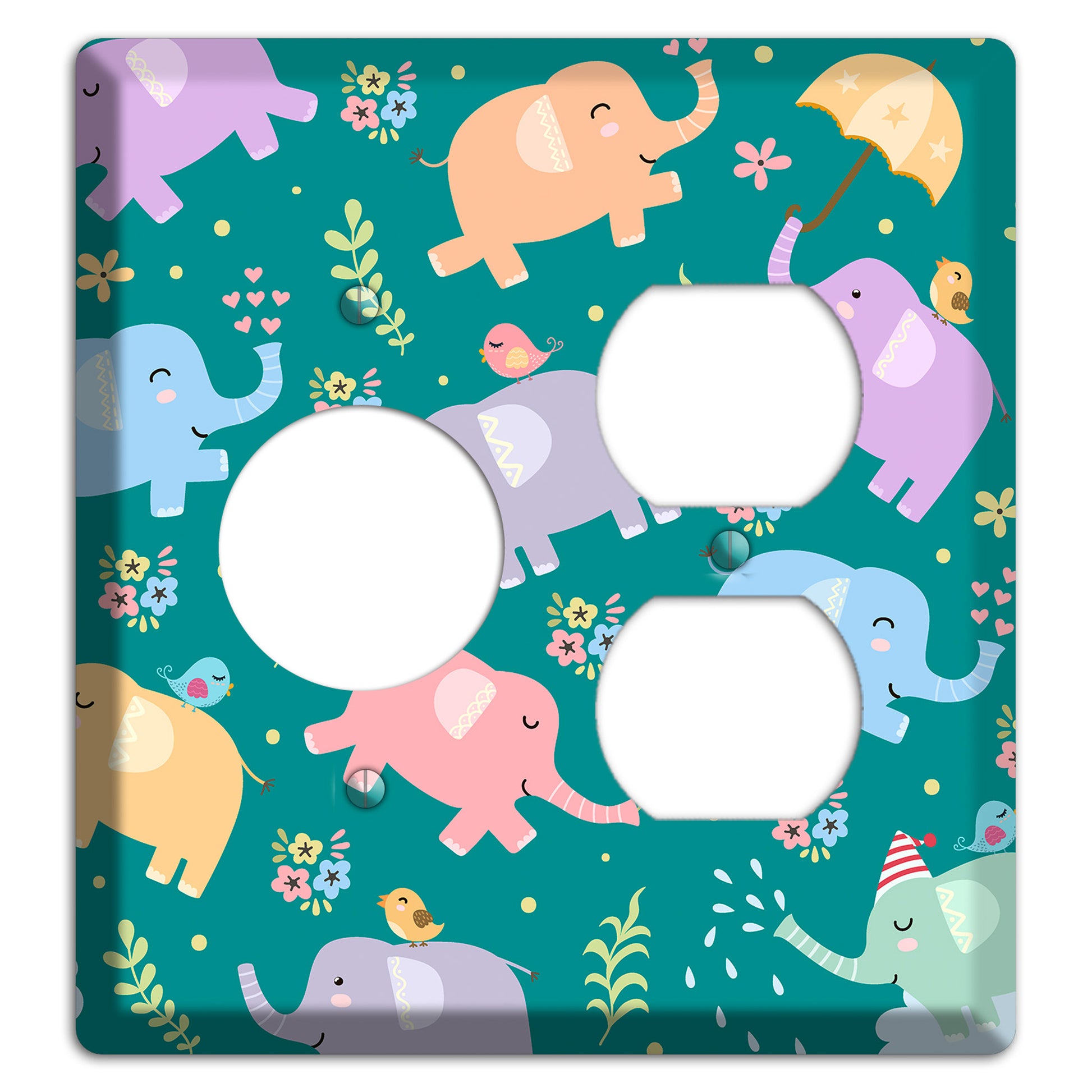 Elephant Parade (Teal) Receptacle / Duplex Wallplate