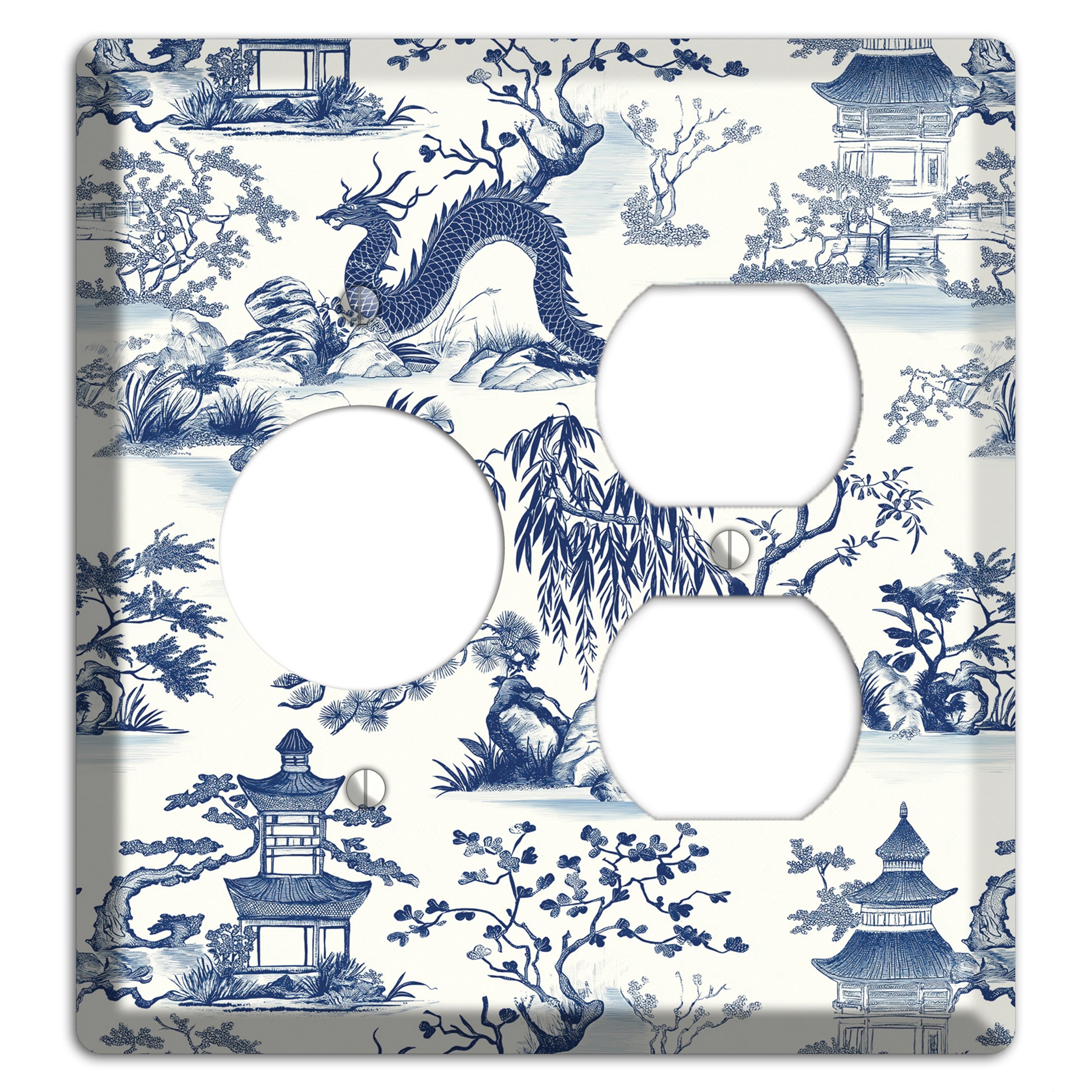 Dragon & Pagoda Receptacle / Duplex Wallplate