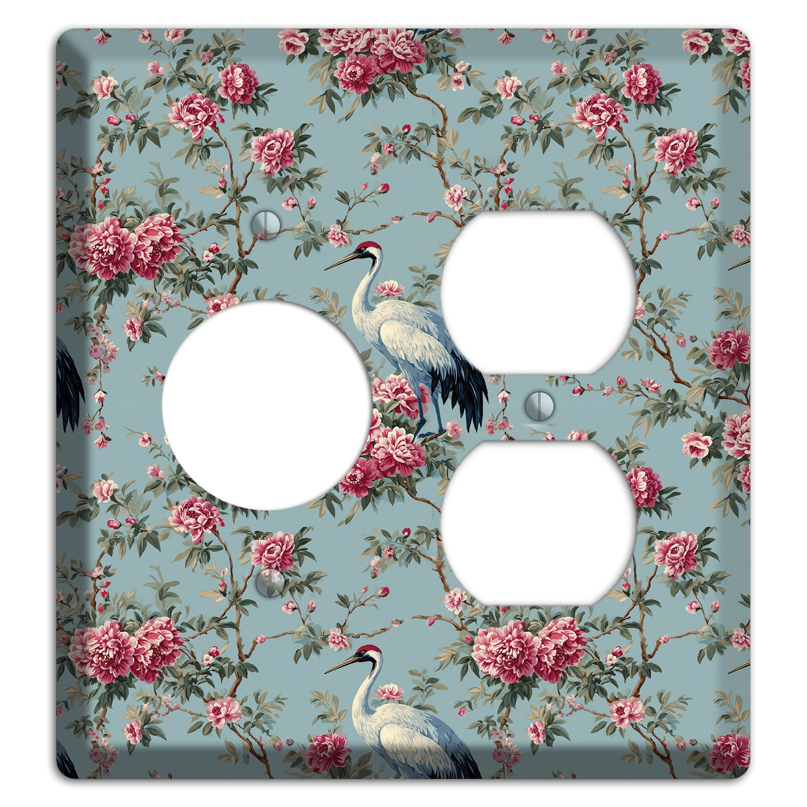 Dusty Teal Peony Crane Receptacle / Duplex Wallplate