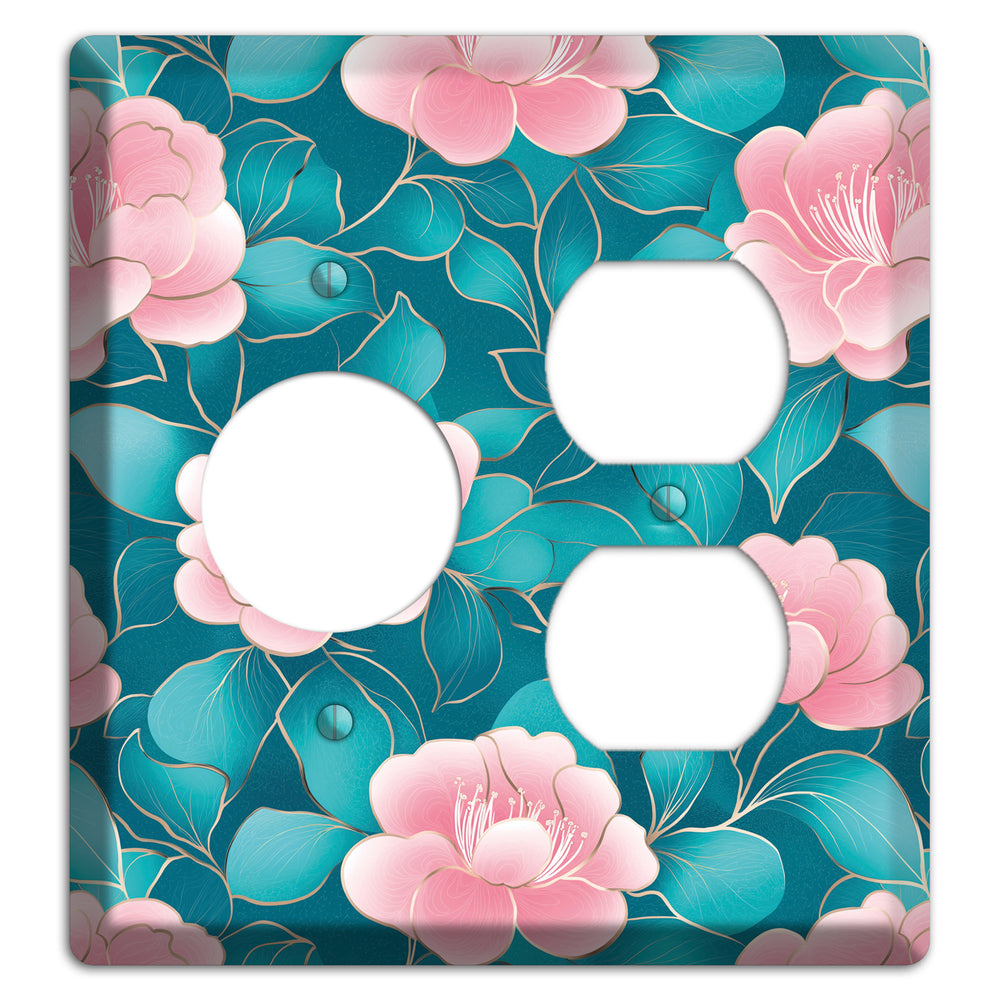 Teal Camellia Bloom Receptacle / Duplex Wallplate