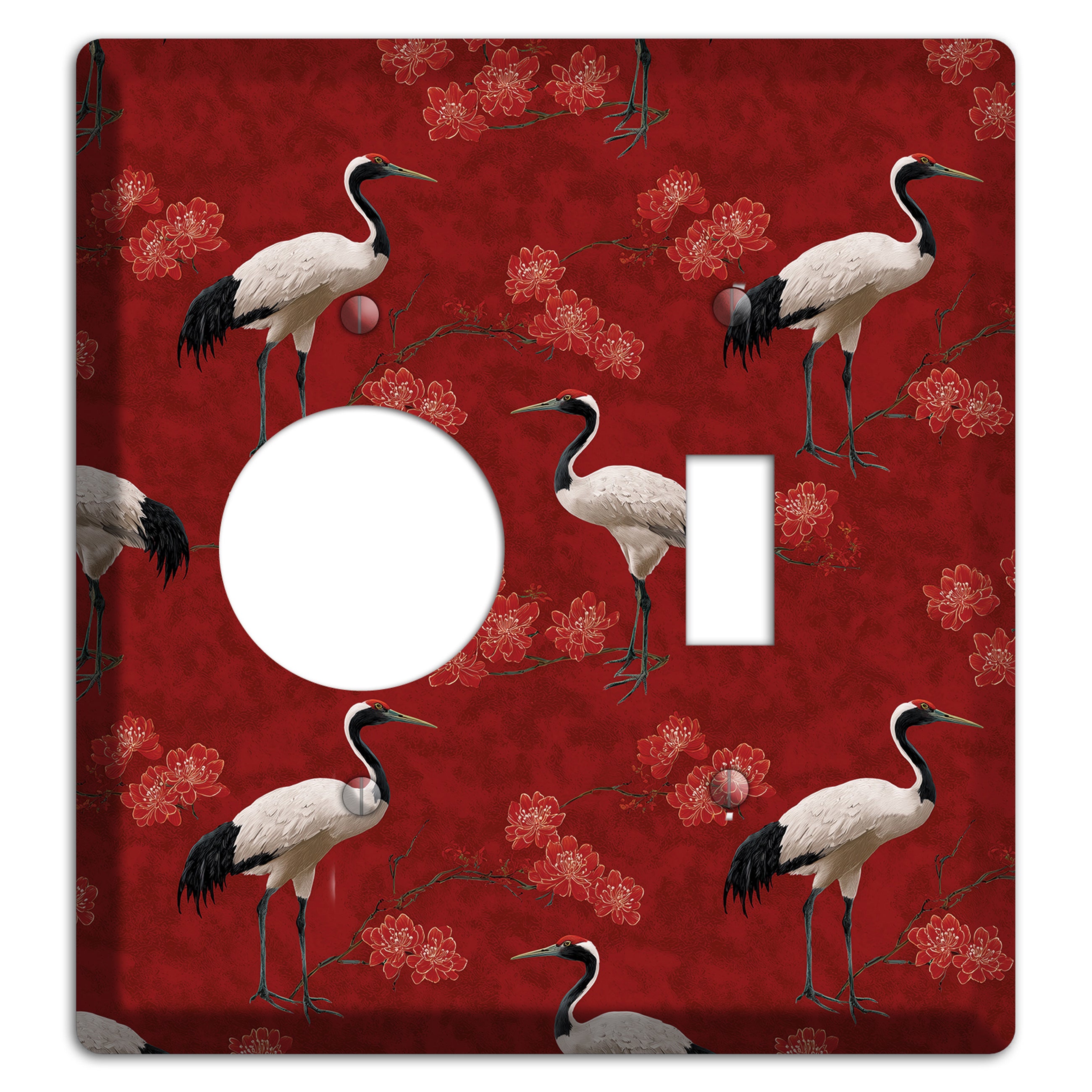 Vermillion Crane Bloom Receptacle / Toggle Wallplate