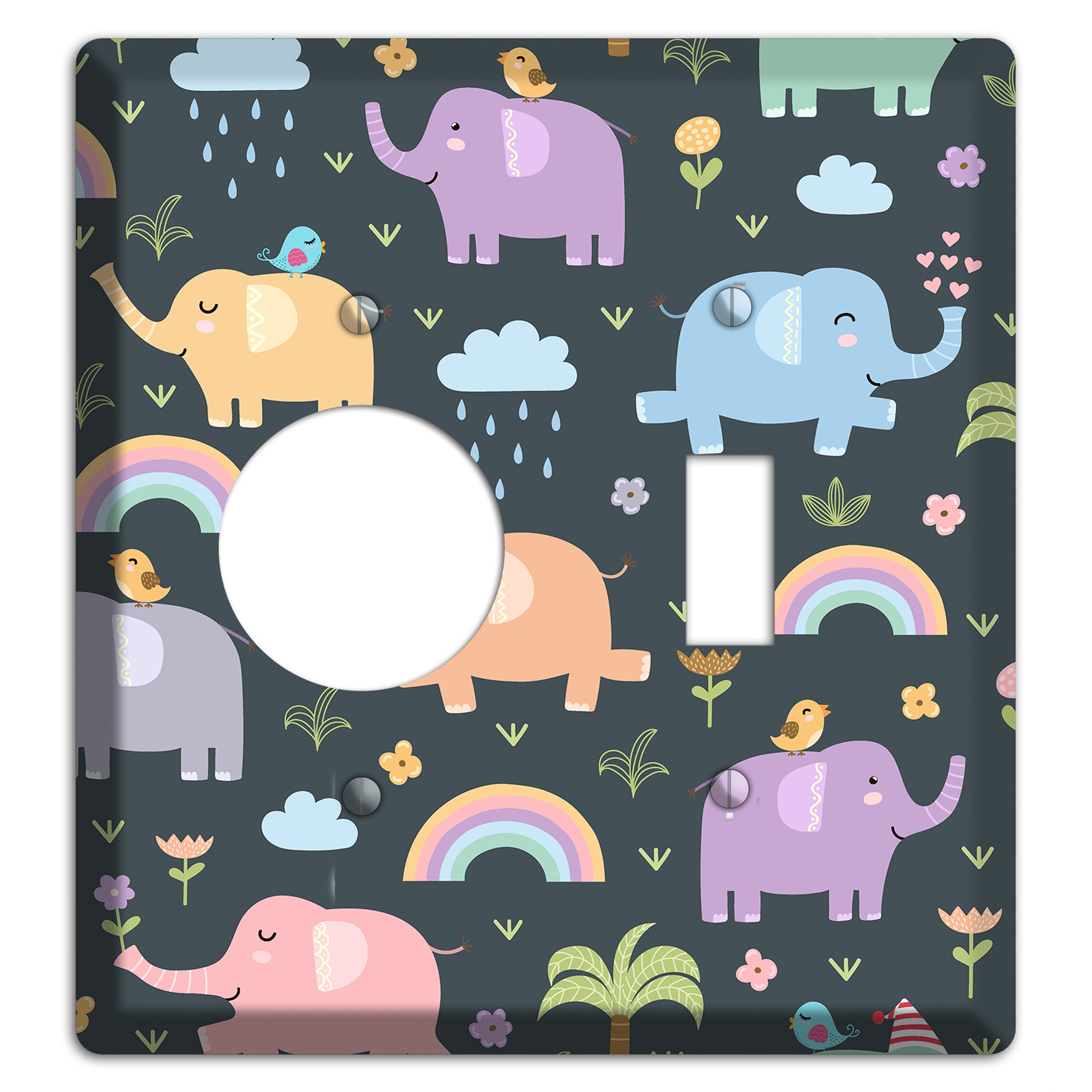 Elephant Parade (Charcoal) Receptacle / Toggle Wallplate
