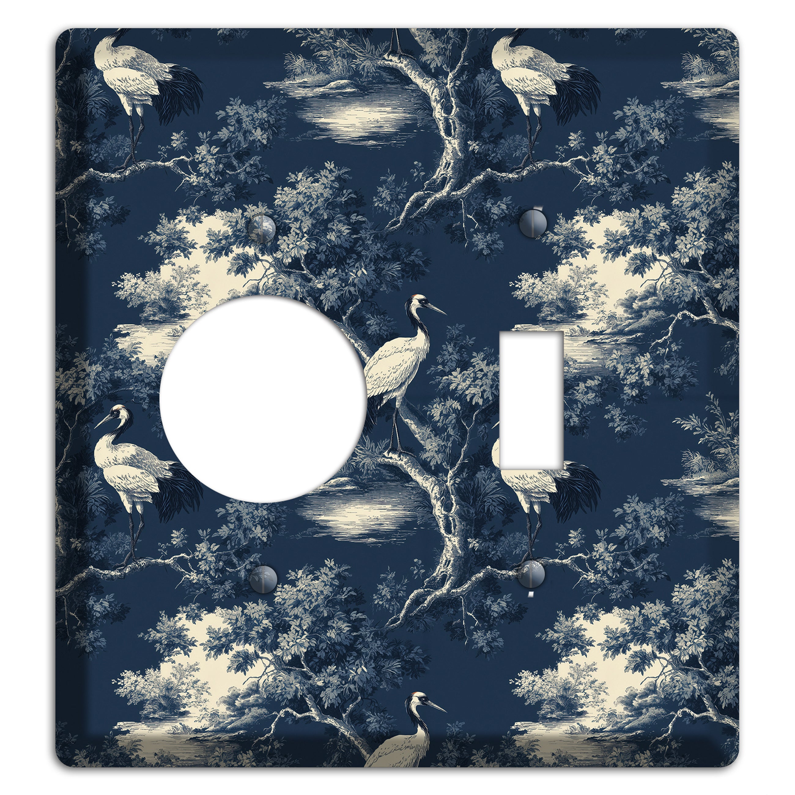 Midnight Crane Toile Receptacle / Toggle Wallplate