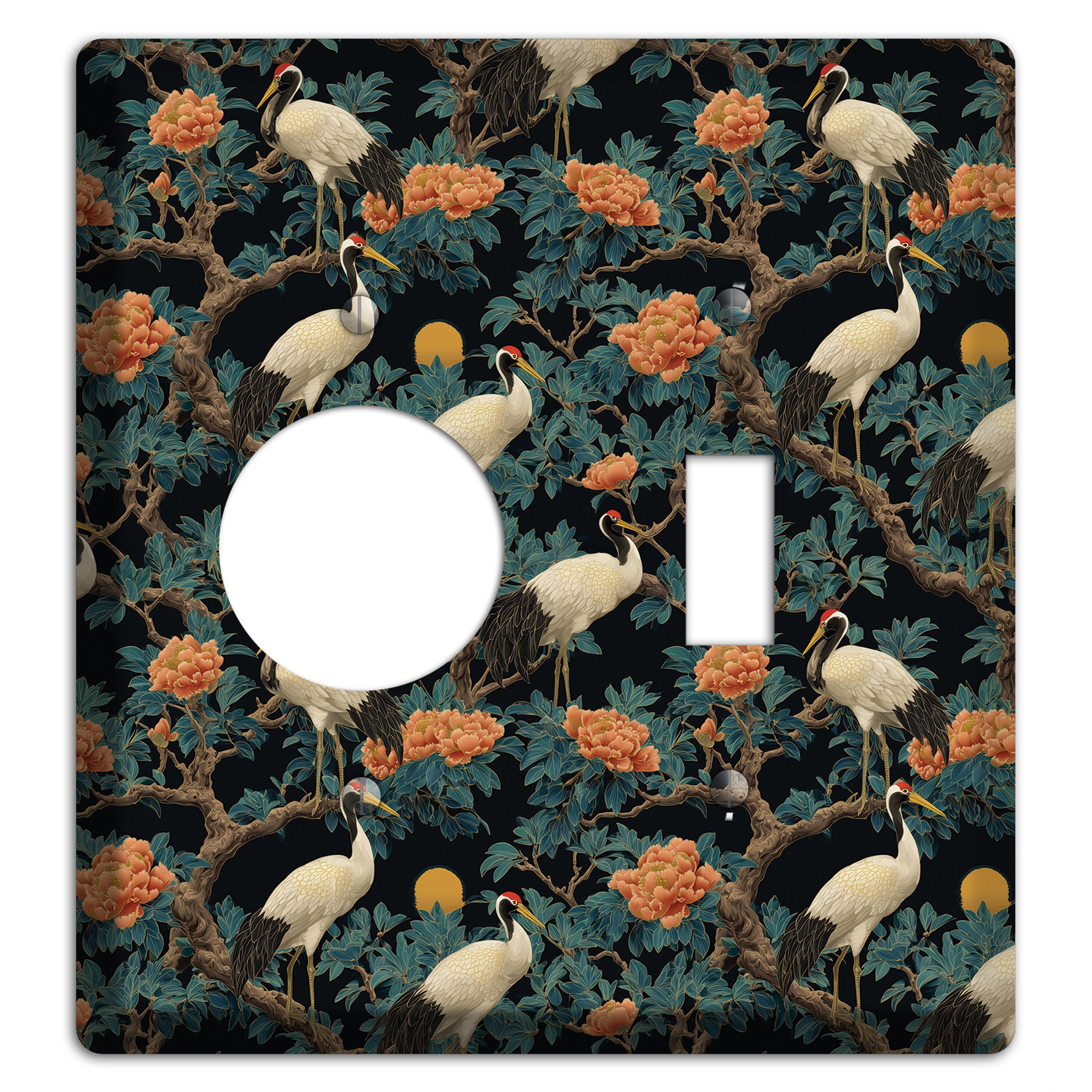 Teal Moonrise Cranes Receptacle / Toggle Wallplate
