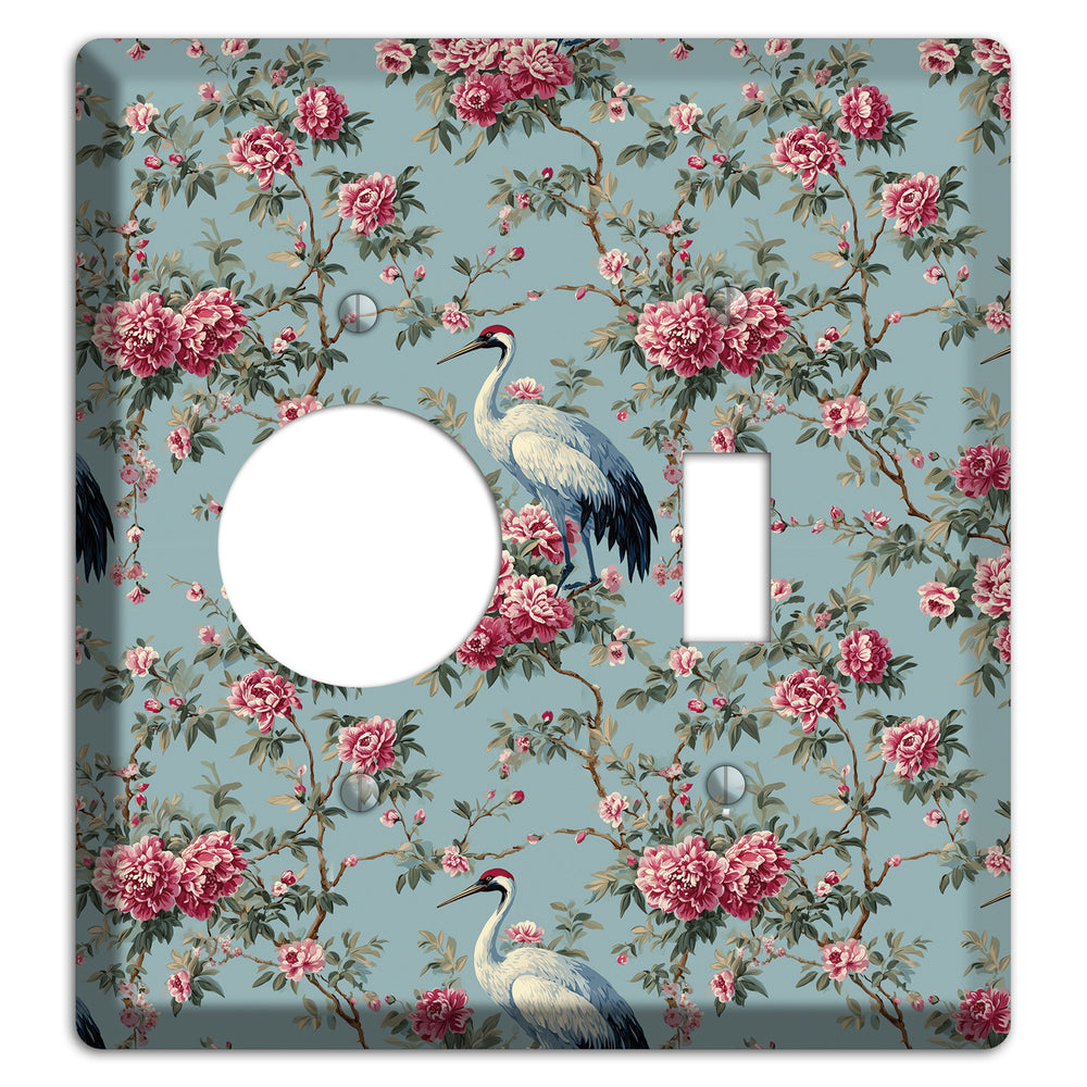 Dusty Teal Peony Crane Receptacle / Toggle Wallplate