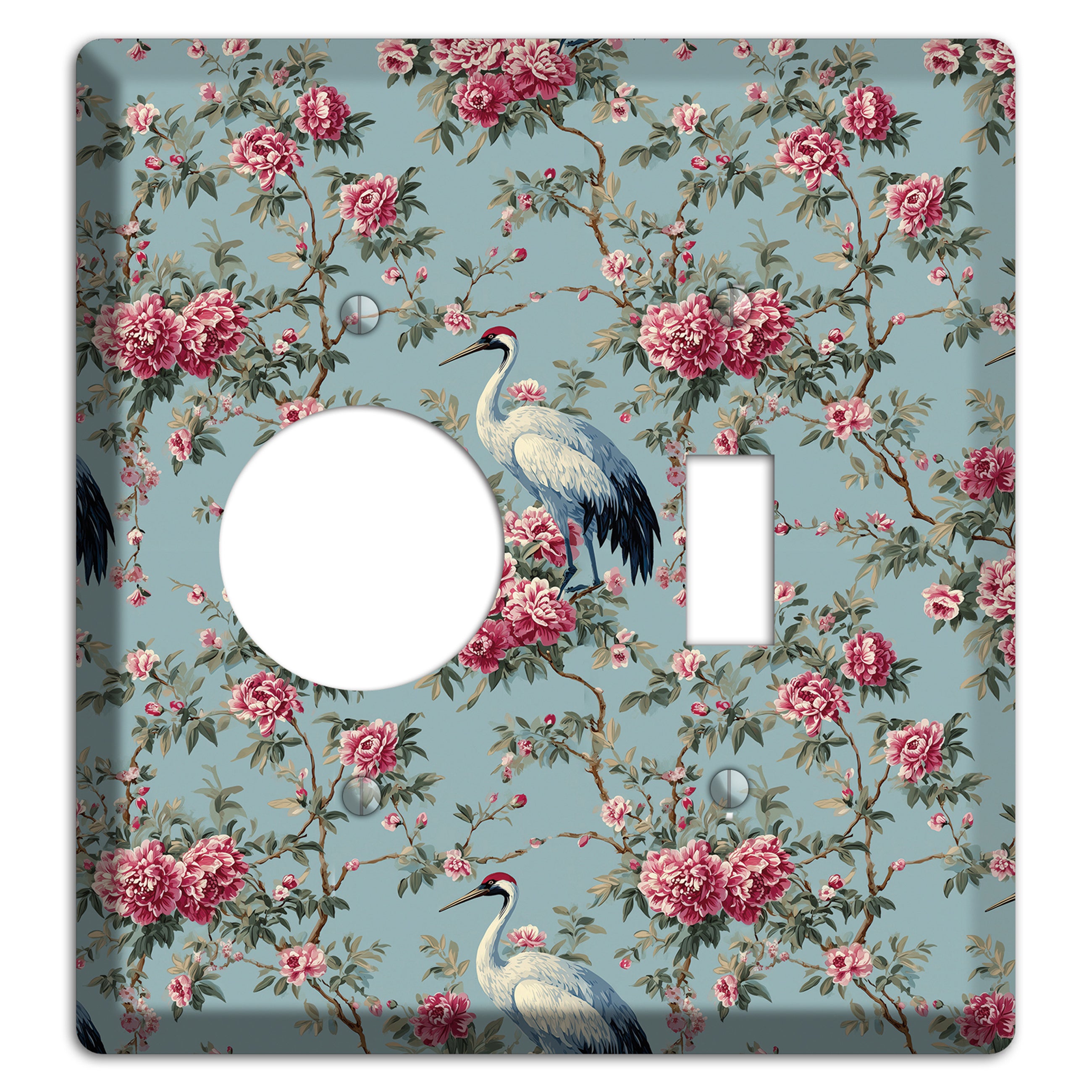 Dusty Teal Peony Crane Receptacle / Toggle Wallplate