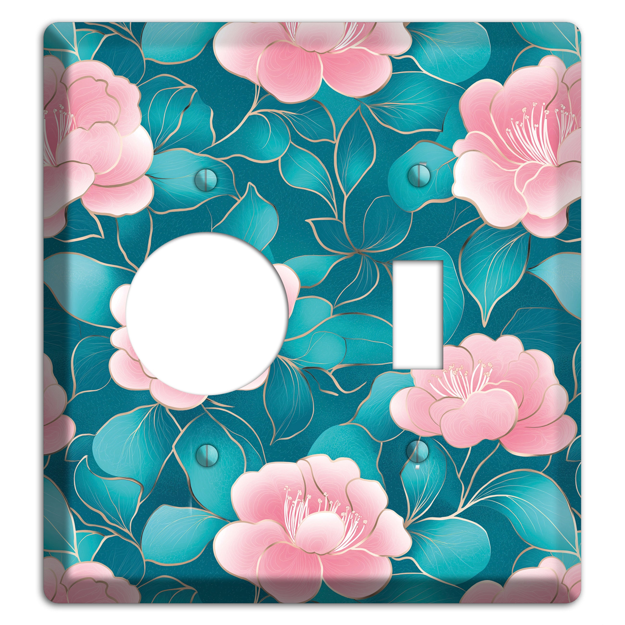 Teal Camellia Bloom Receptacle / Toggle Wallplate
