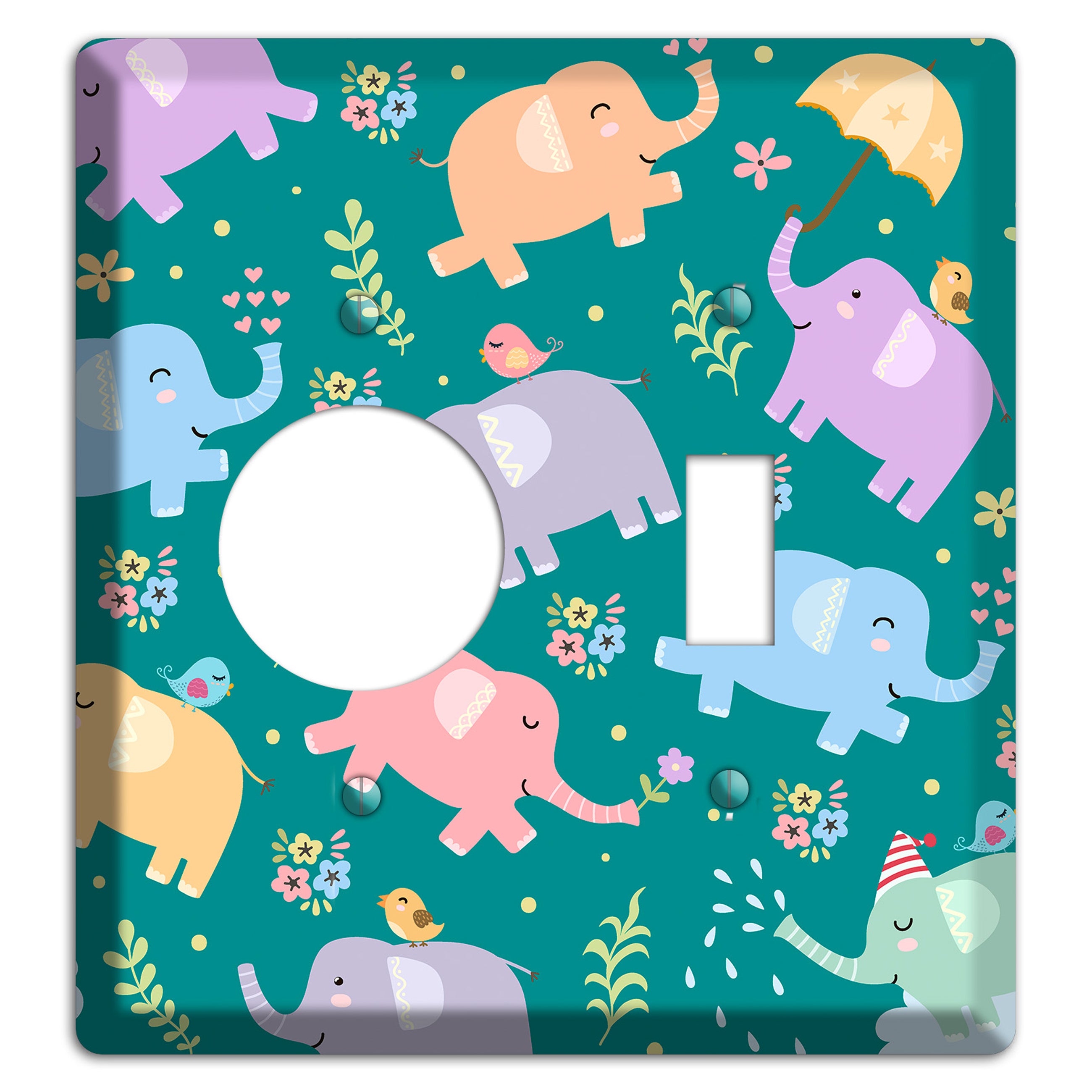 Elephant Parade (Teal) Receptacle / Toggle Wallplate