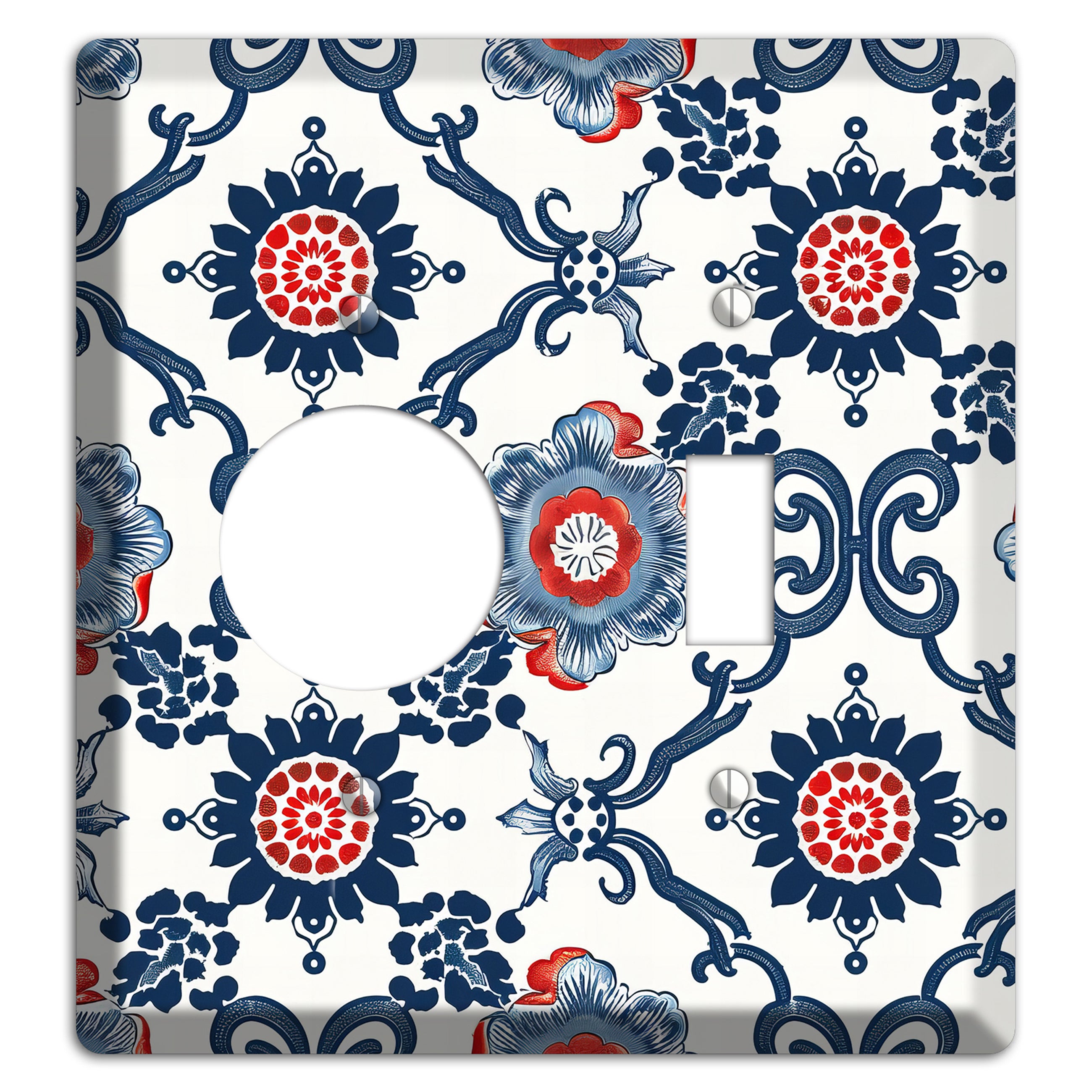 Indigo Court Florals Receptacle / Toggle Wallplate