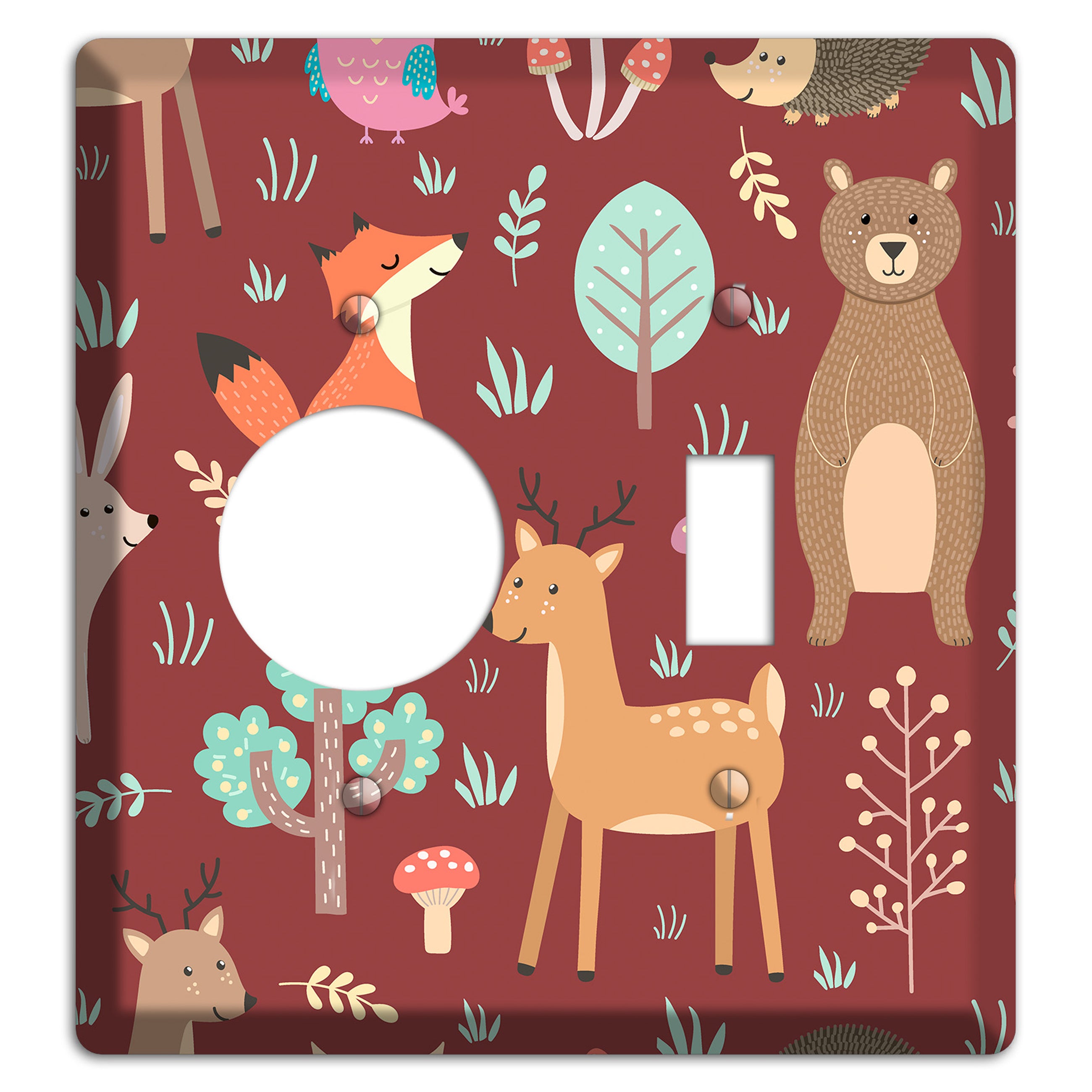 Woodland Friends (Maroon) Receptacle / Toggle Wallplate