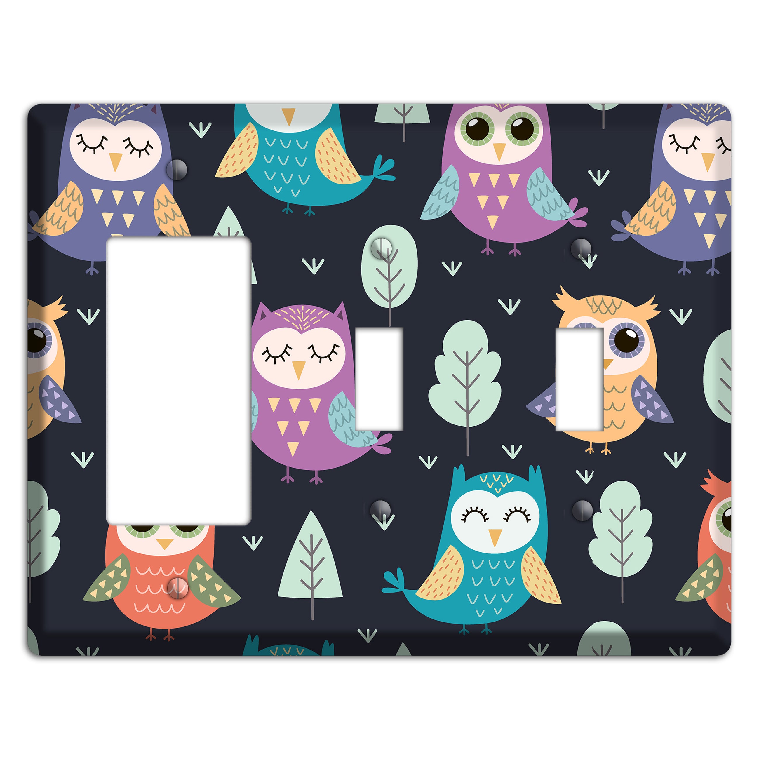 Dreamy Owls (Navy) Rocker / 2 Toggle Wallplate