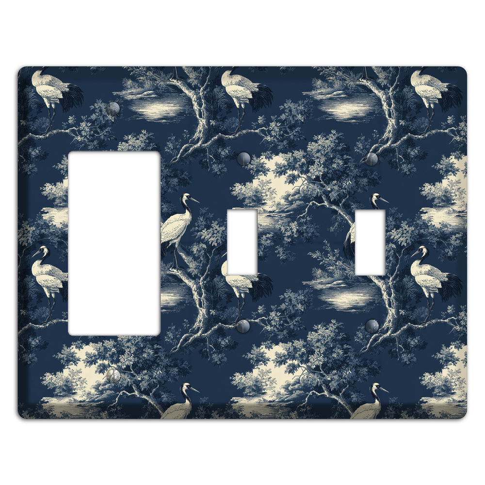 Midnight Crane Toile Rocker / 2 Toggle Wallplate