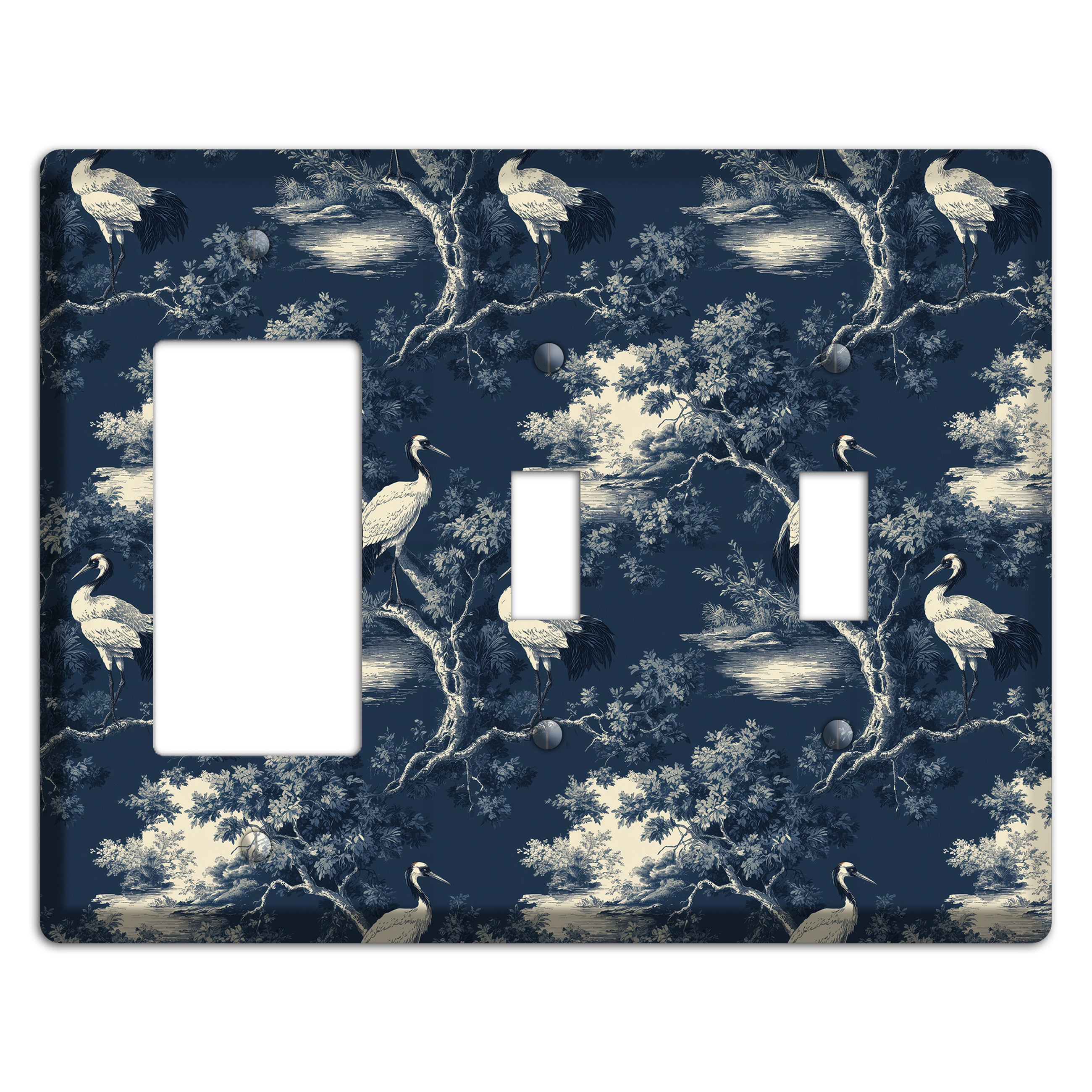 Midnight Crane Toile Rocker / 2 Toggle Wallplate