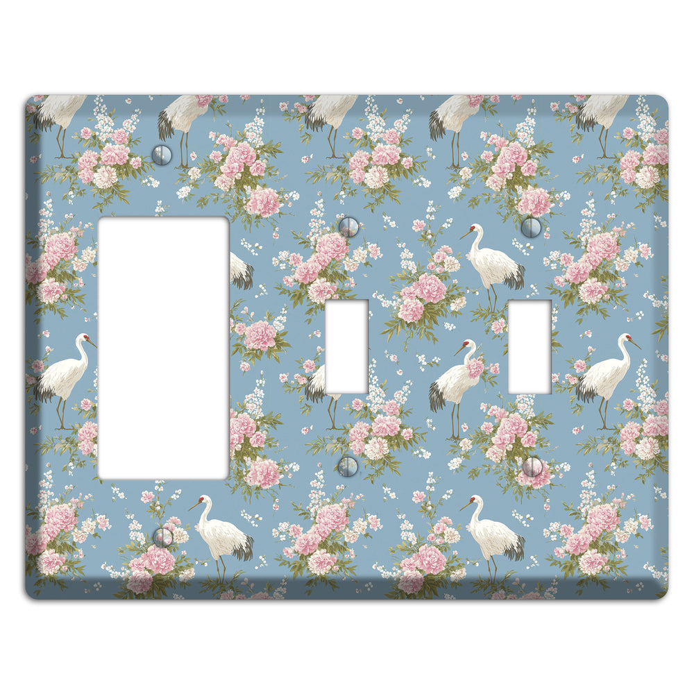 Dusty Blue Peony Flight Rocker / 2 Toggle Wallplate