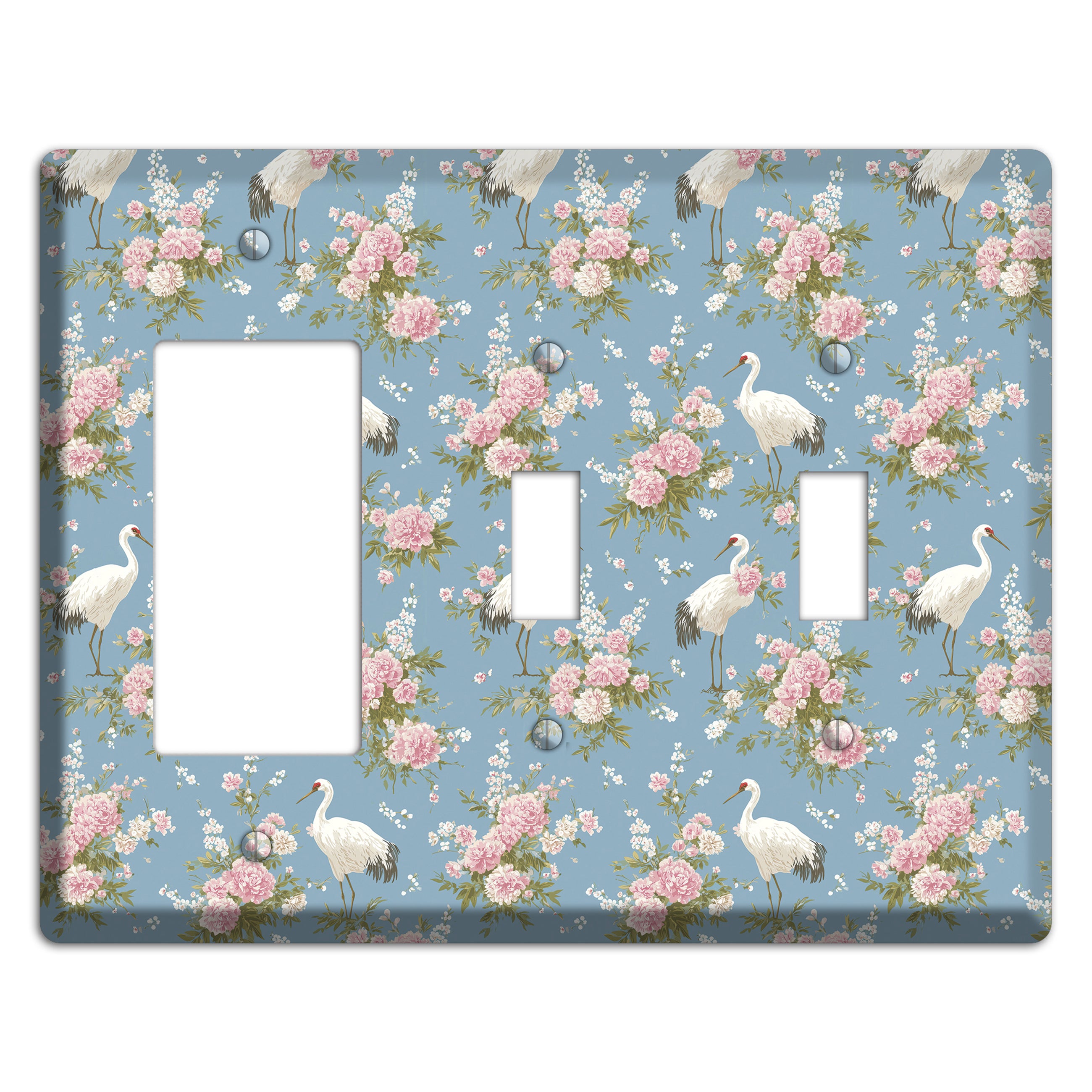 Dusty Blue Peony Flight Rocker / 2 Toggle Wallplate