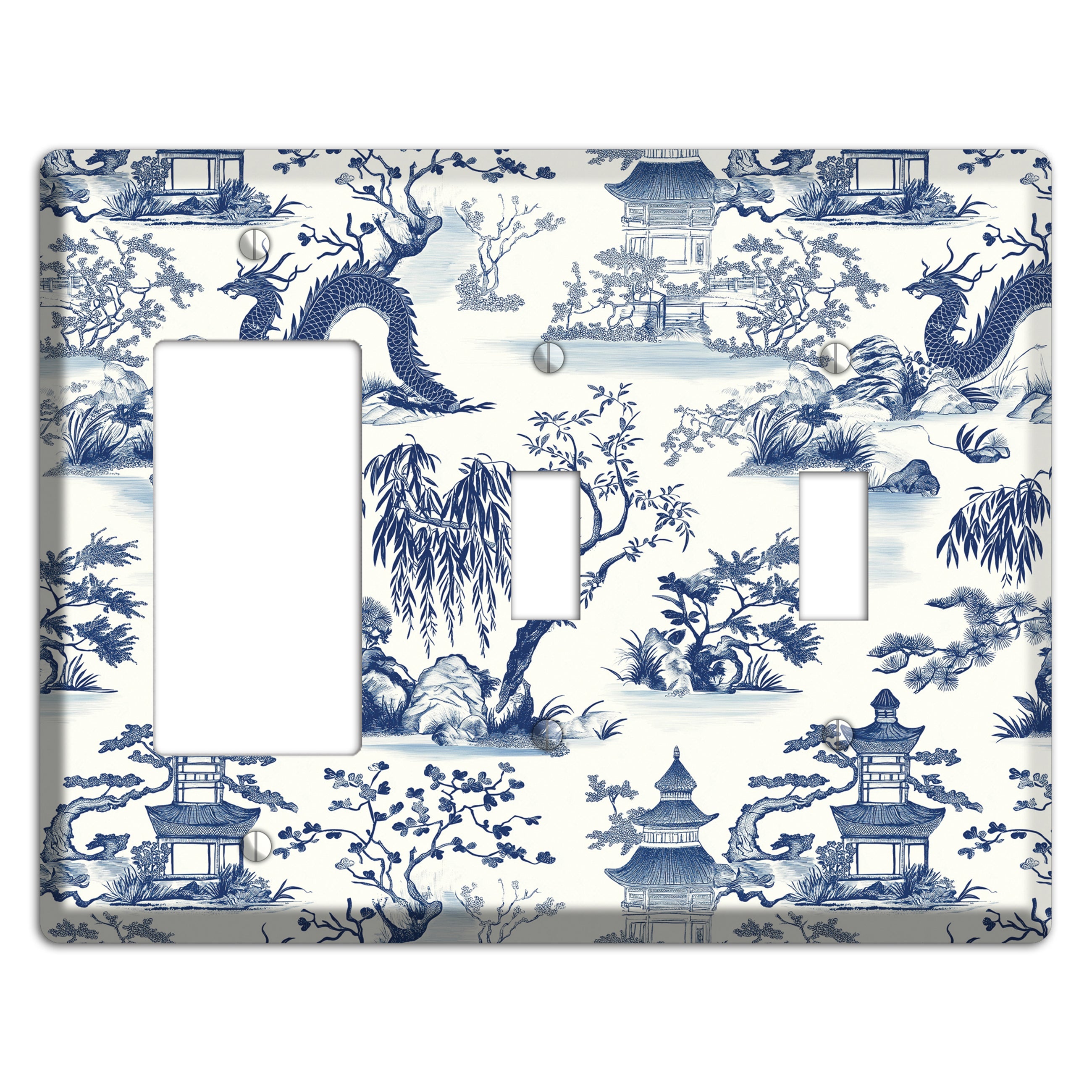 Dragon & Pagoda Rocker / 2 Toggle Wallplate