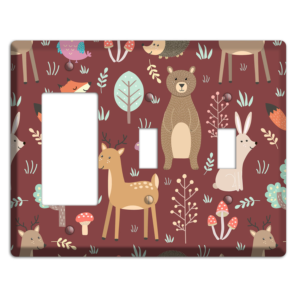 Woodland Friends (Maroon) Rocker / 2 Toggle Wallplate