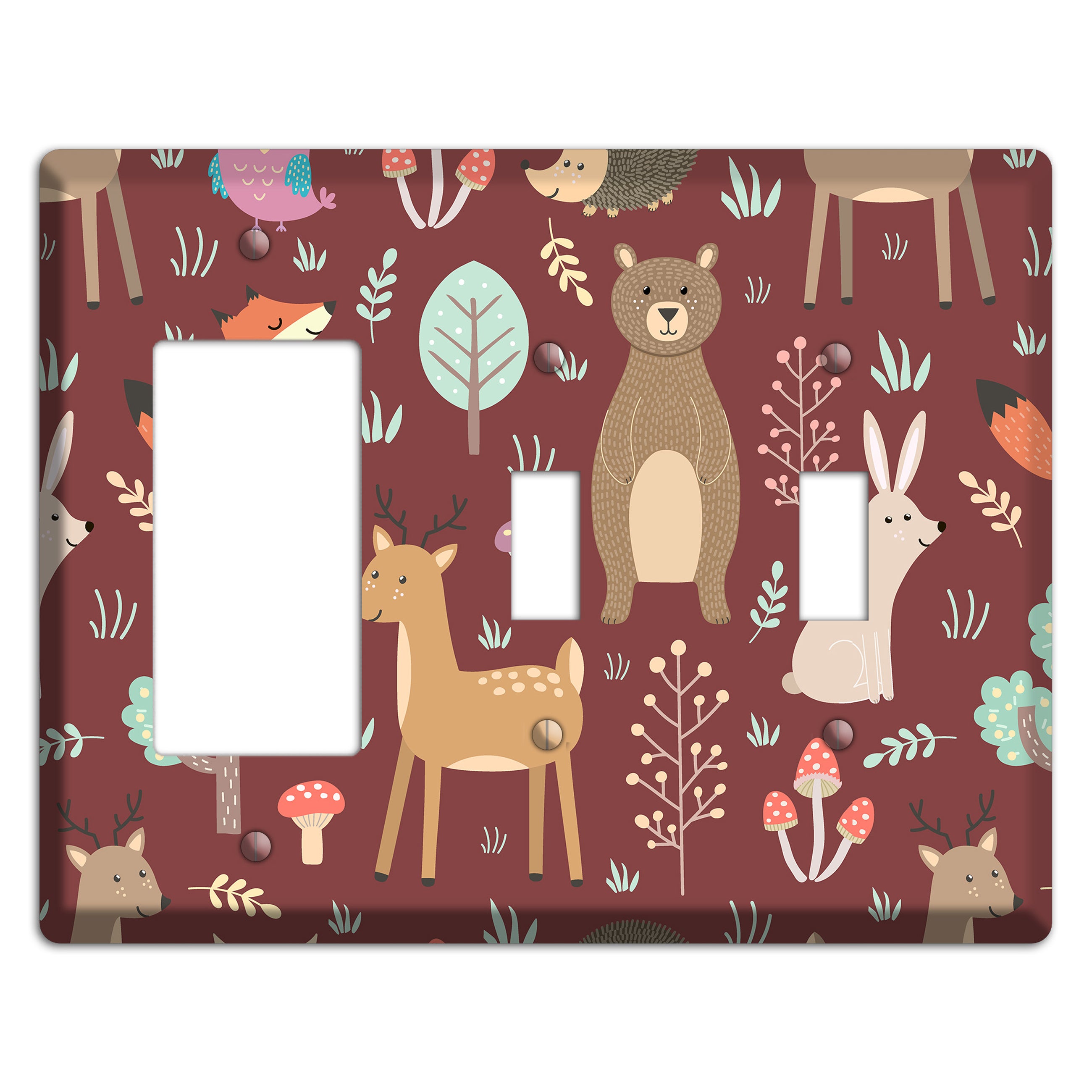 Woodland Friends (Maroon) Rocker / 2 Toggle Wallplate