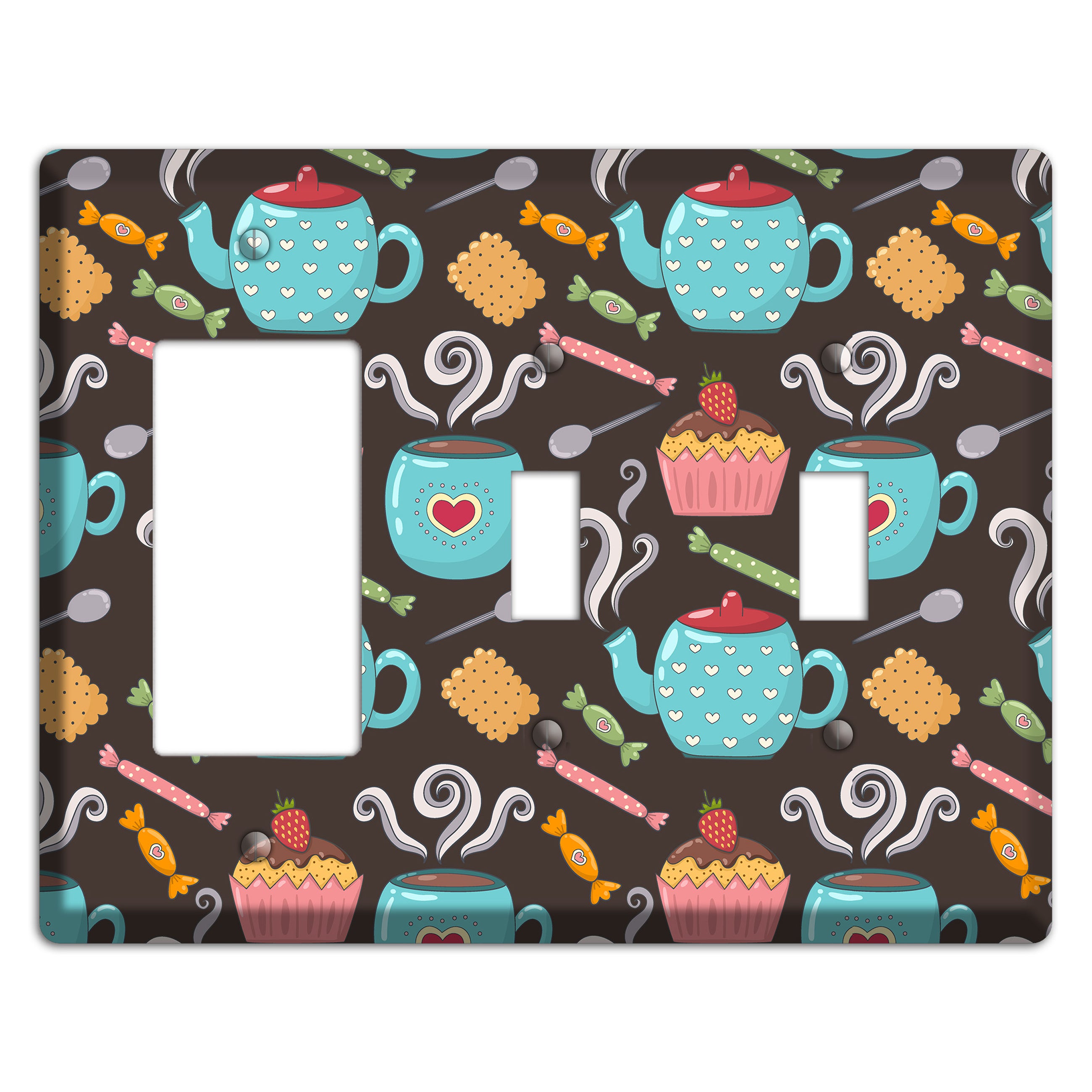 Sweet Tea Party (Brown) Rocker / 2 Toggle Wallplate