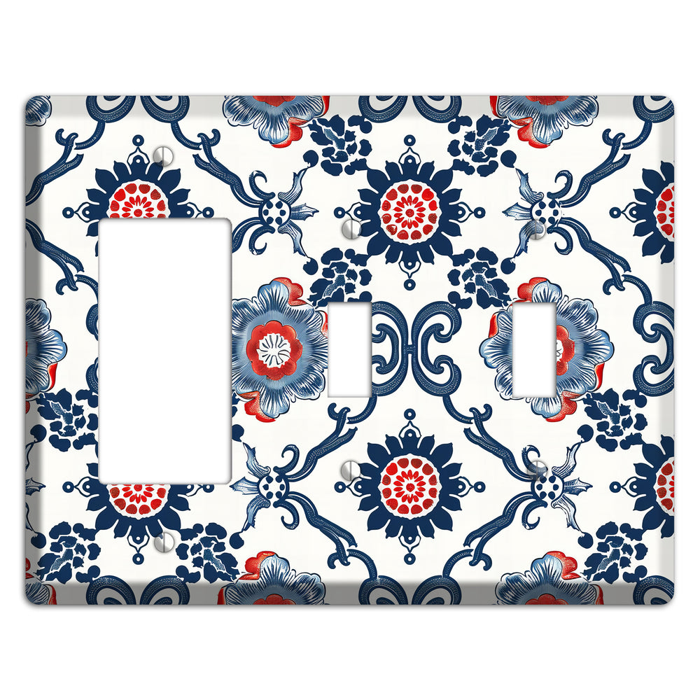 Indigo Court Florals Rocker / 2 Toggle Wallplate