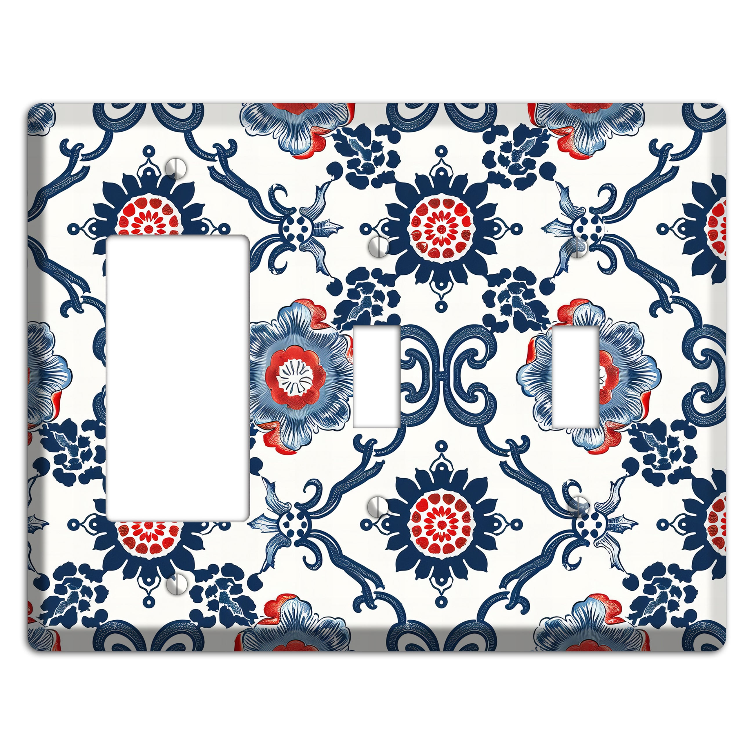 Indigo Court Florals Rocker / 2 Toggle Wallplate