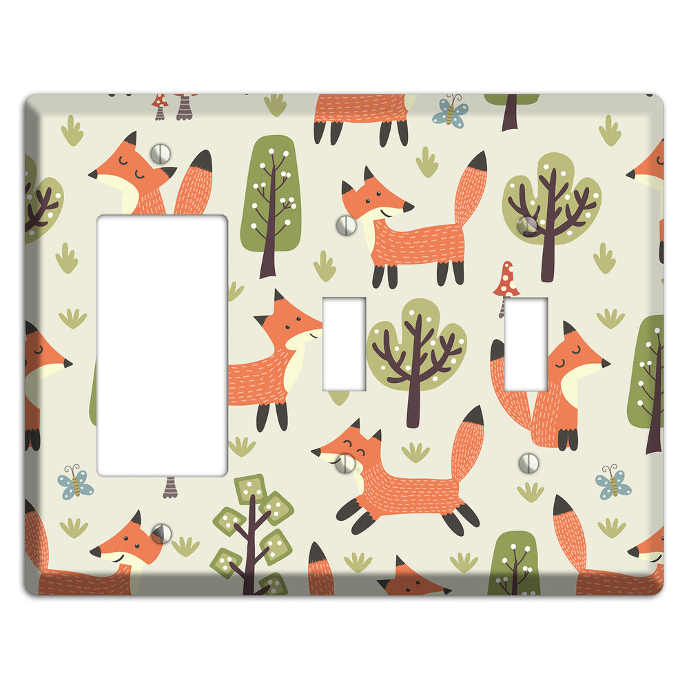 Fox & Forest (Olive) Rocker / 2 Toggle Wallplate