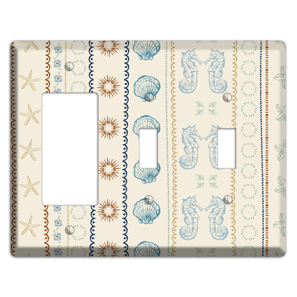 Ivory Seahorse Stripe Rocker / 2 Toggle Wallplate