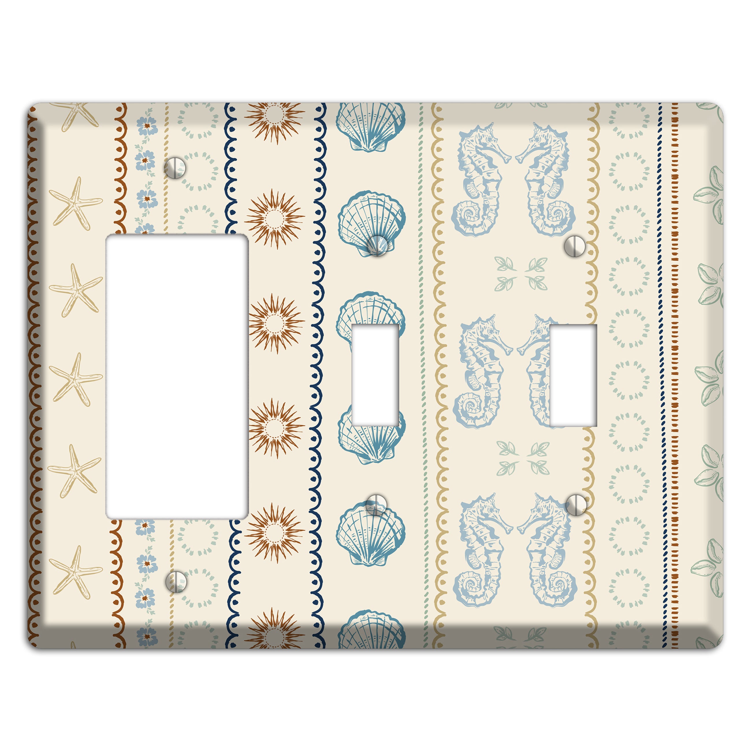 Ivory Seahorse Stripe Rocker / 2 Toggle Wallplate