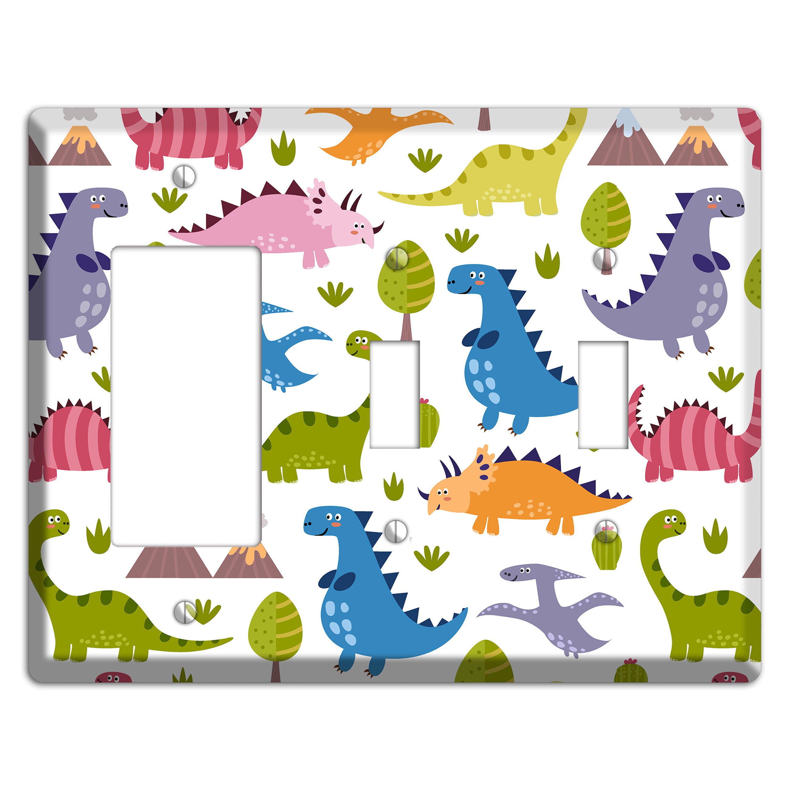 Dino Friends (Bright) Rocker / 2 Toggle Wallplate