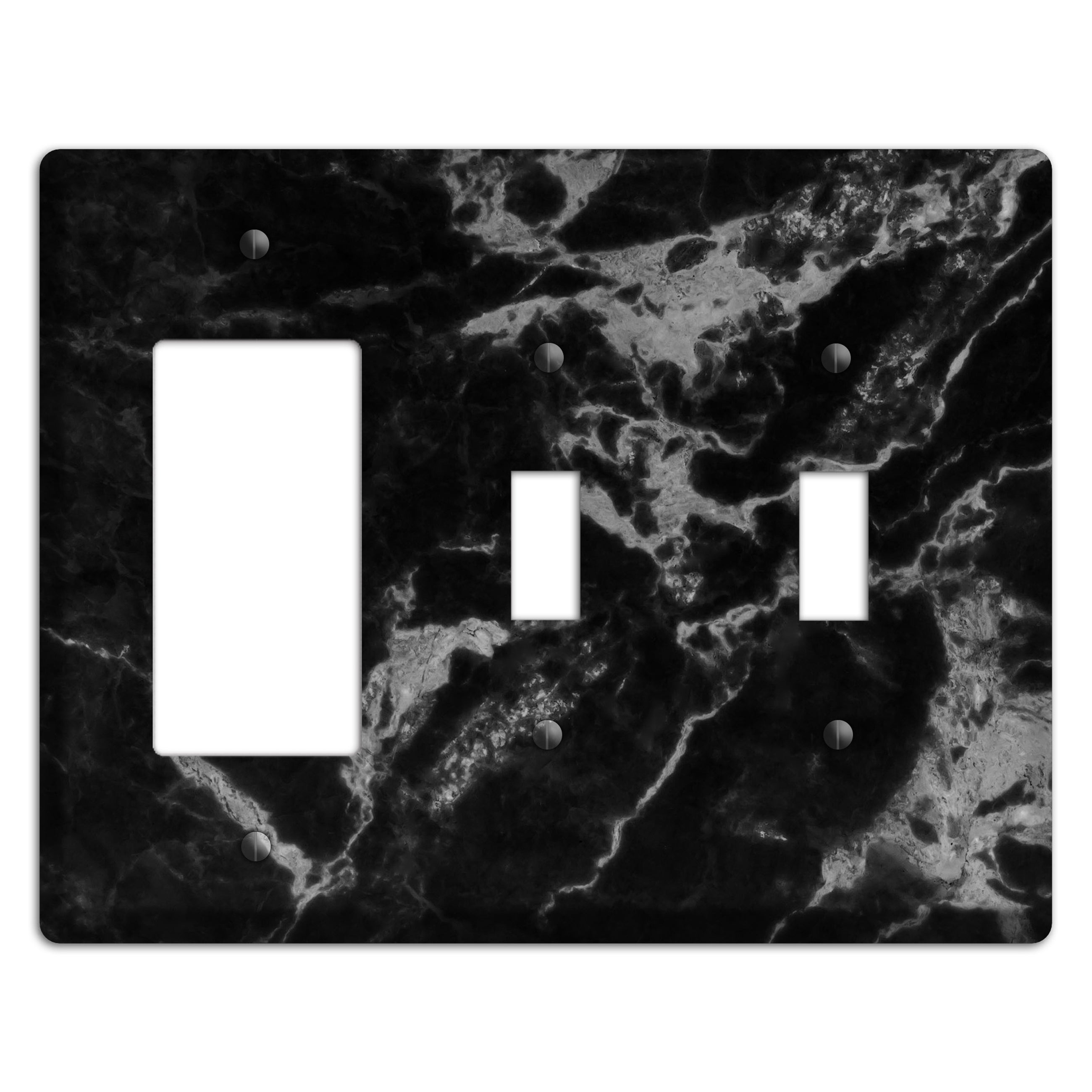 Black and Silver Marble Rocker / 2 Toggle Wallplate