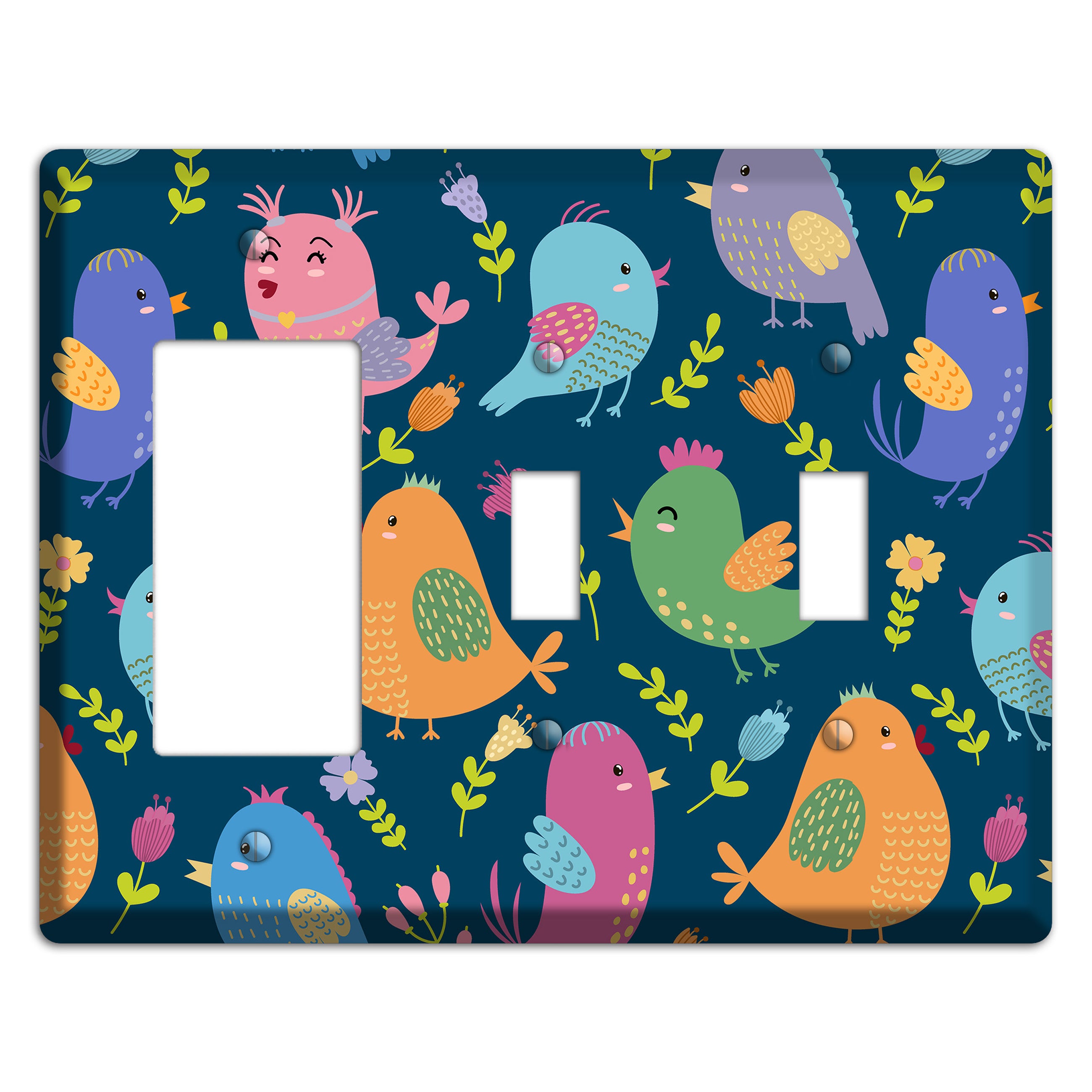 Jungle Chorus (Navy) Rocker / 2 Toggle Wallplate
