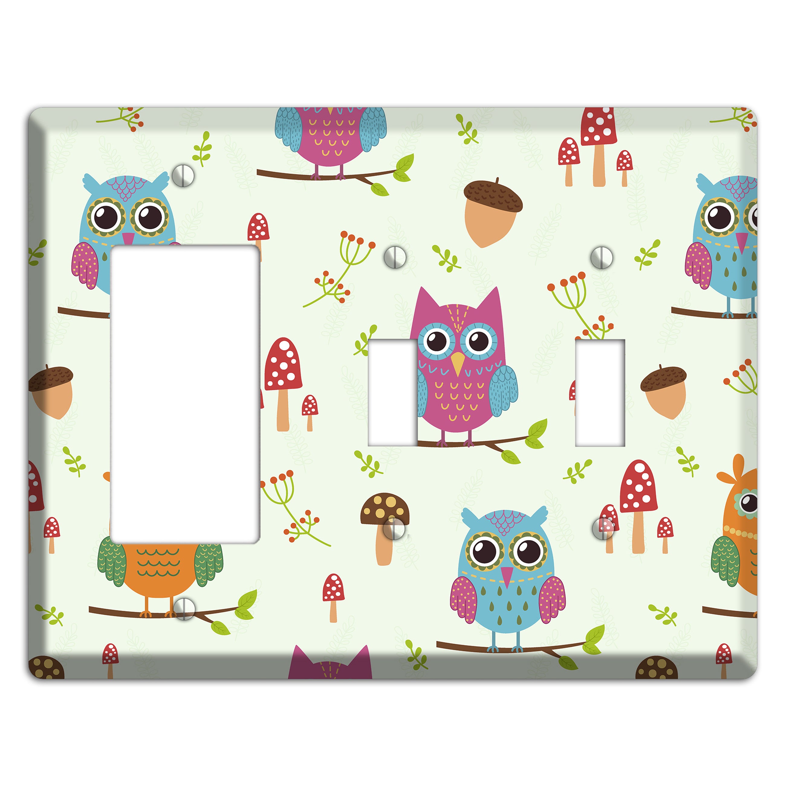 Forest Owls (Mint) Rocker / 2 Toggle Wallplate