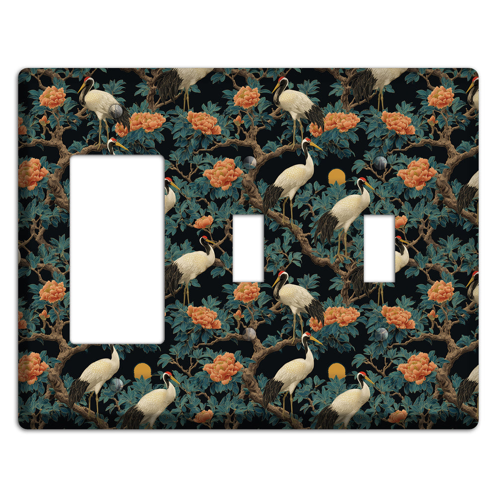 Teal Moonrise Cranes Rocker / 2 Toggle Wallplate