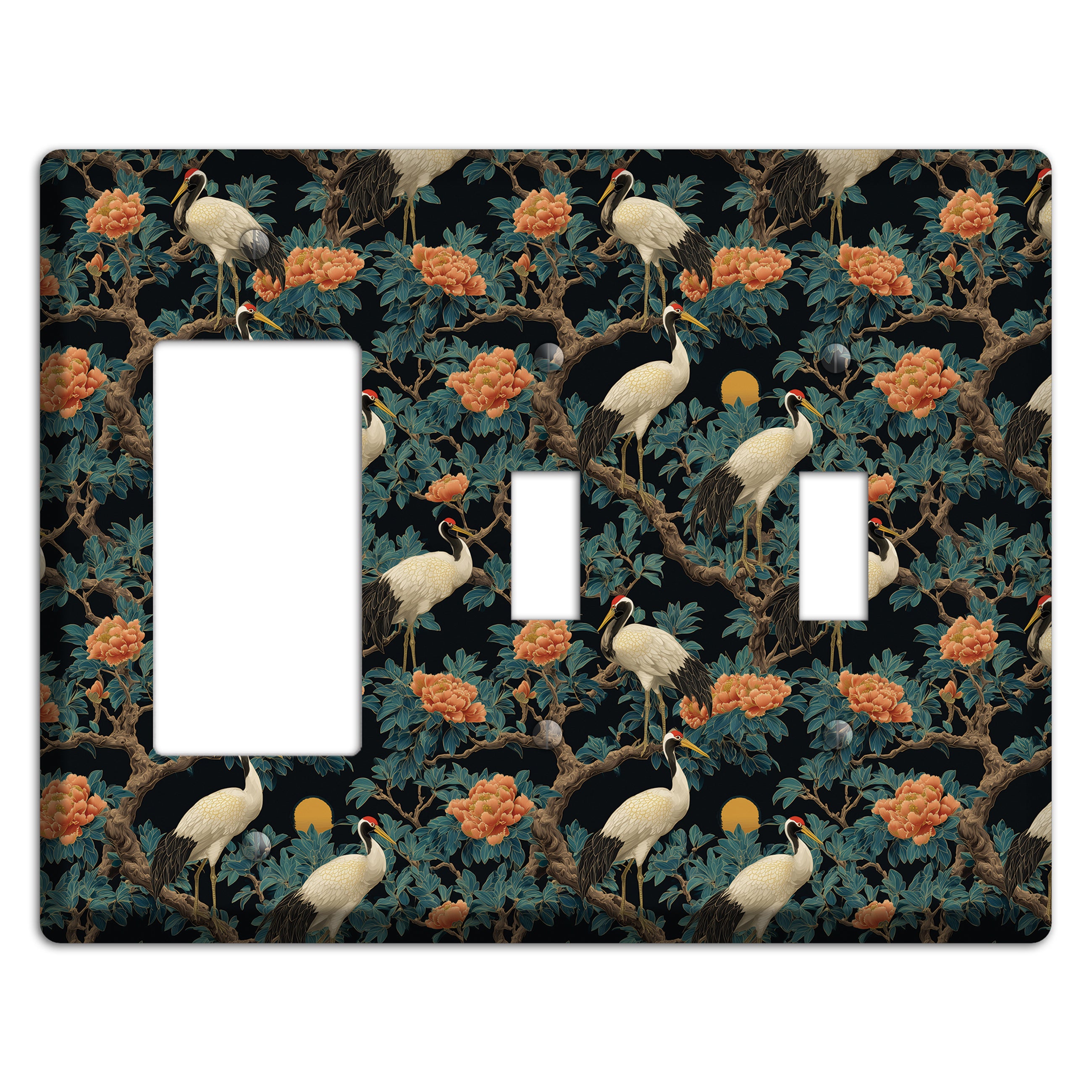 Teal Moonrise Cranes Rocker / 2 Toggle Wallplate