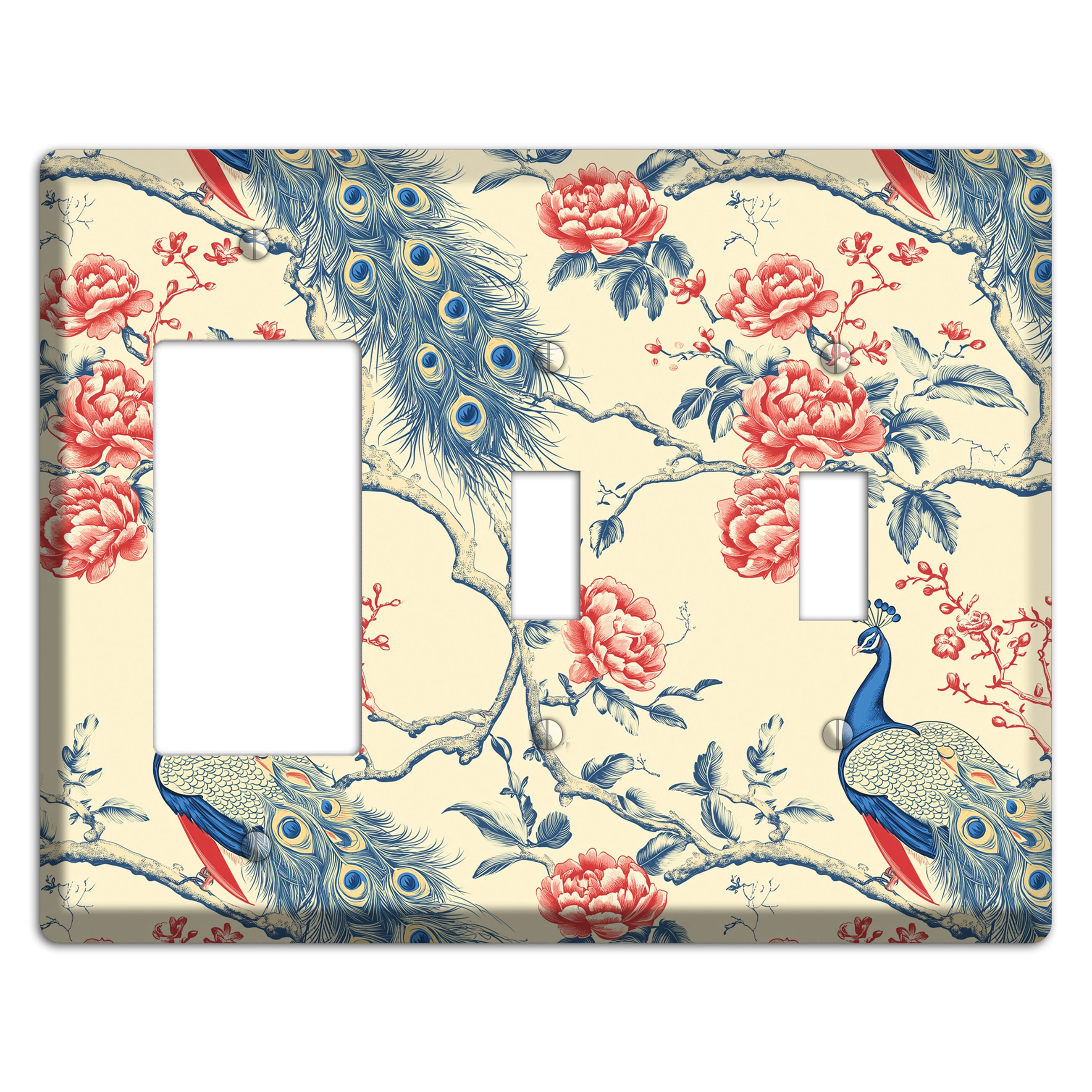 Peacock & Peony Rocker / 2 Toggle Wallplate