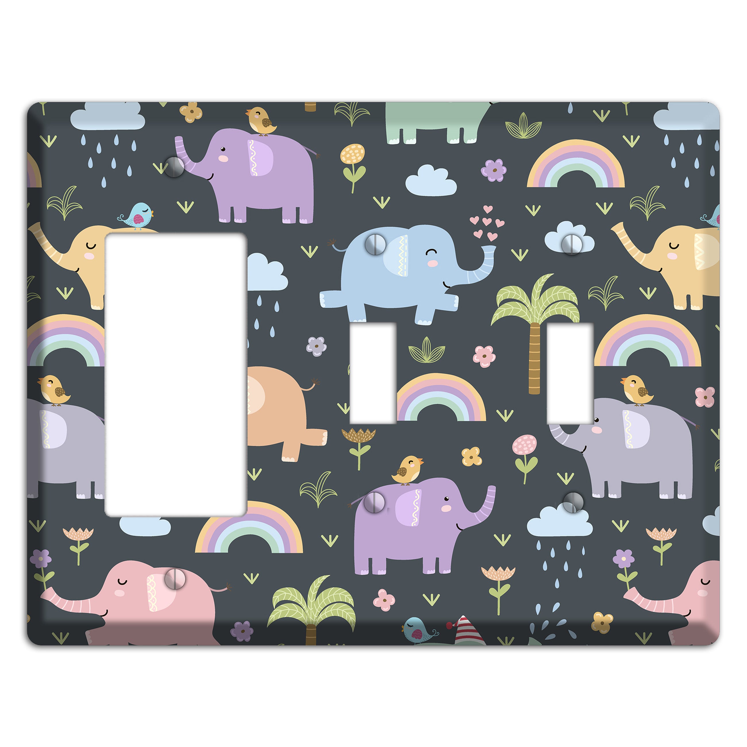 Elephant Parade (Charcoal) Rocker / 2 Toggle Wallplate