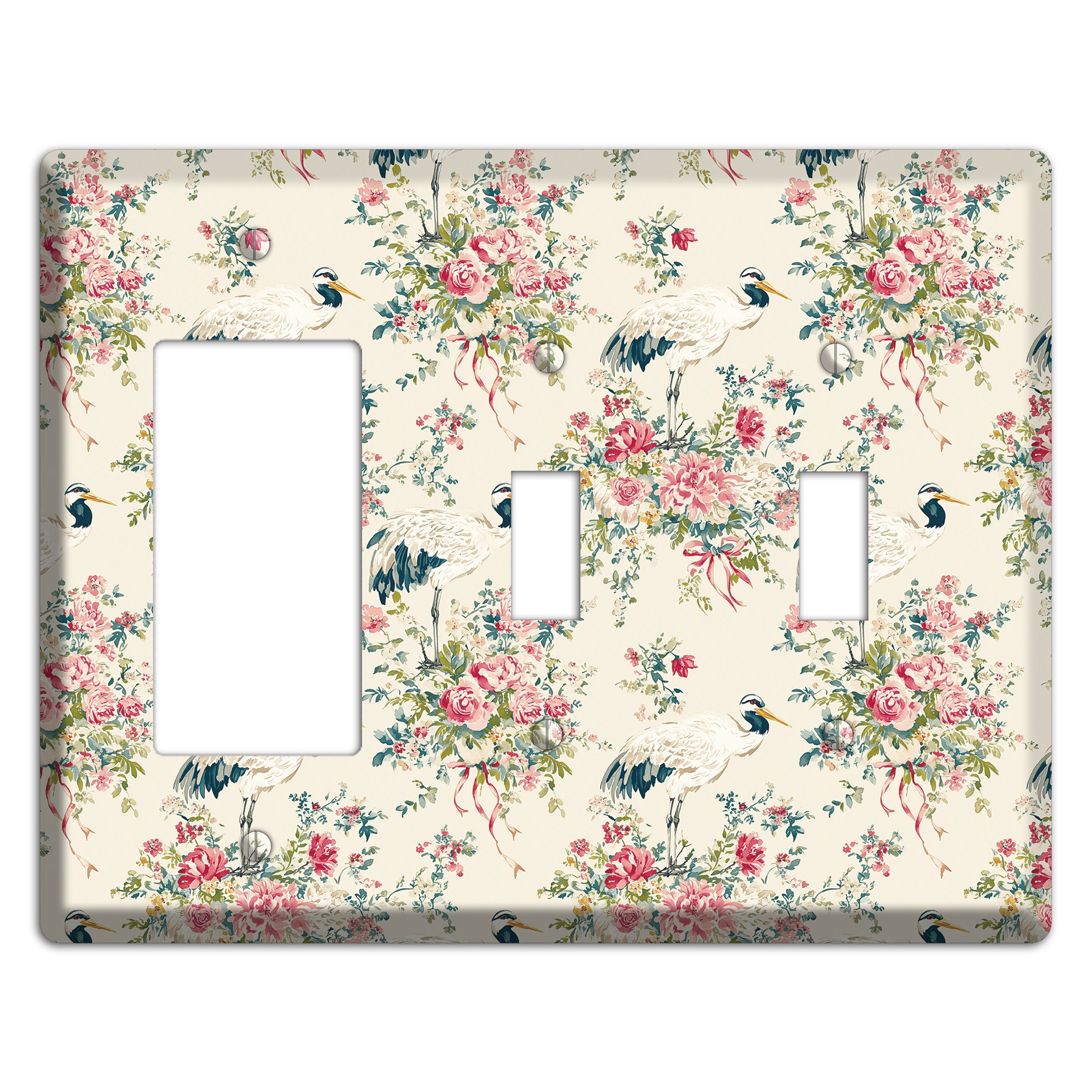 Blossom & Crane Rocker / 2 Toggle Wallplate