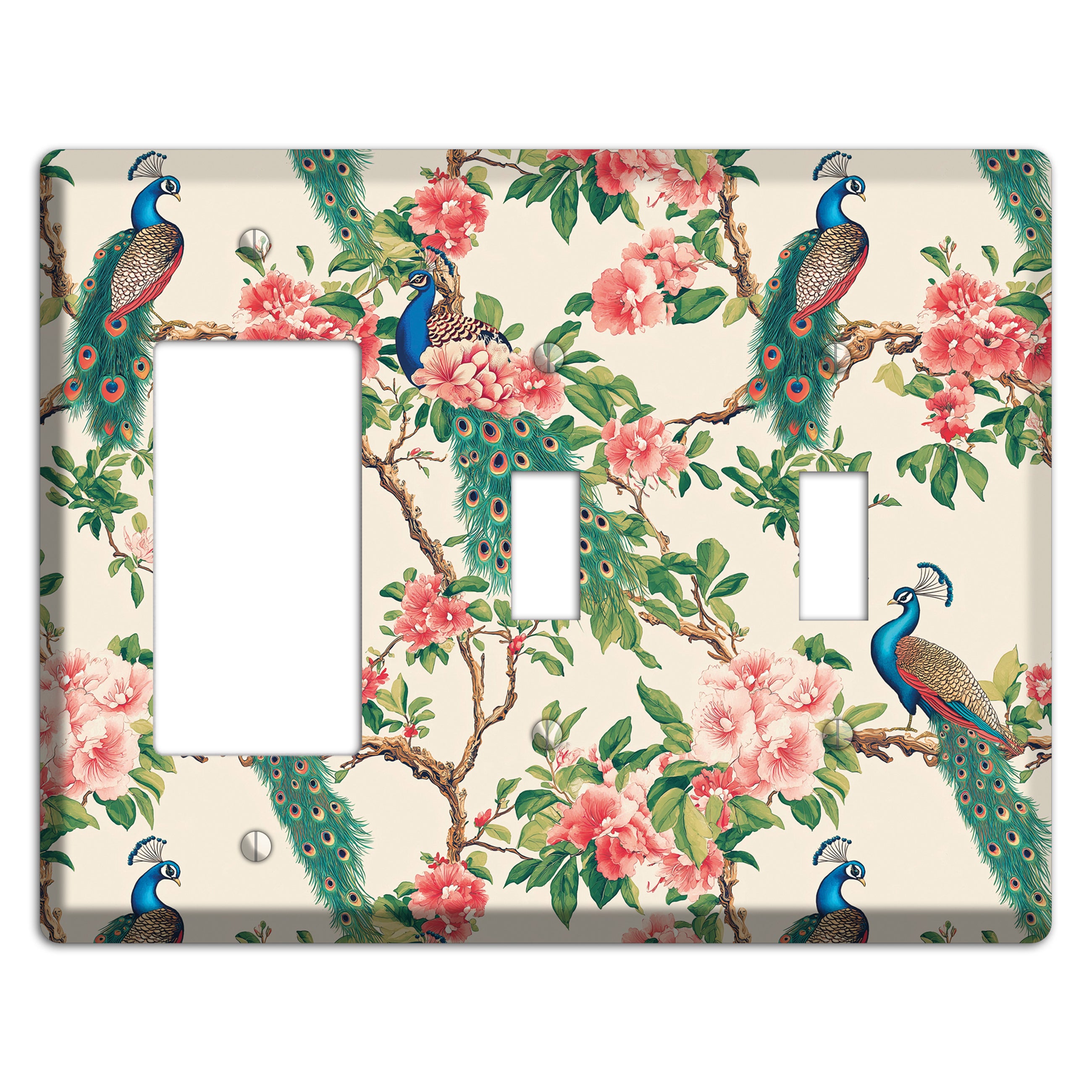 Peacock & Peony Court Rocker / 2 Toggle Wallplate